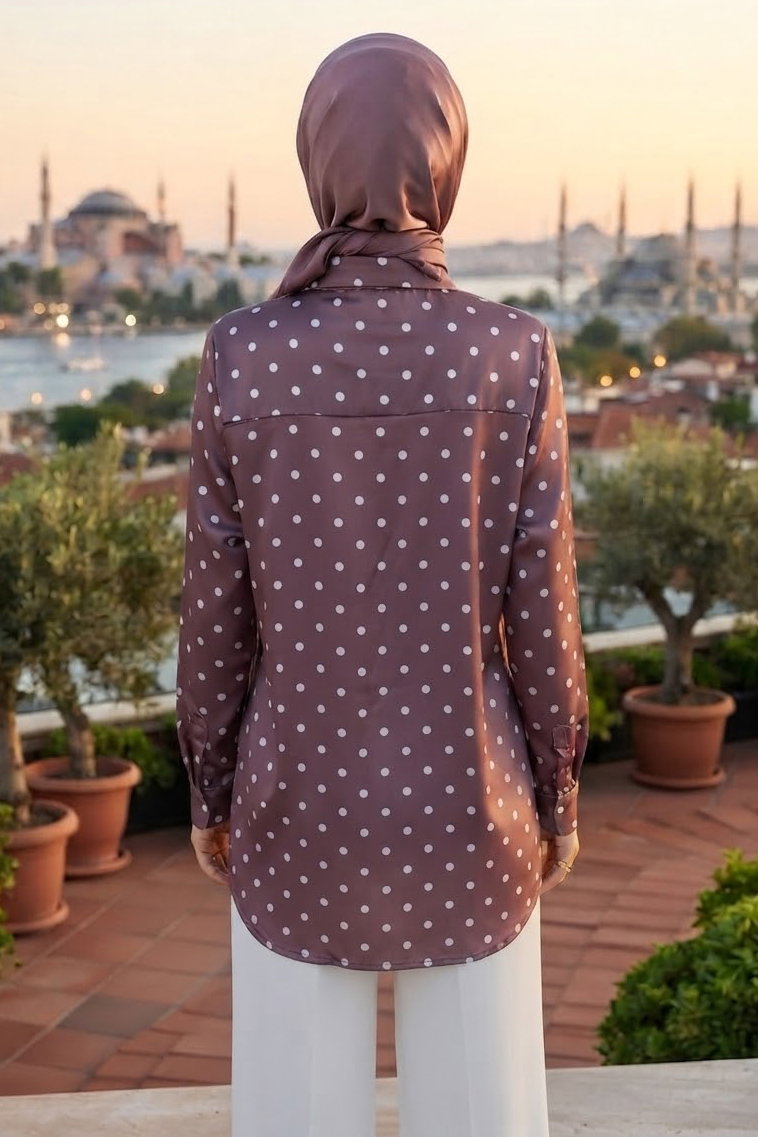 Puantiye Saten Desenli Gömlek Mürdüm - 28872-MURDUM - 3