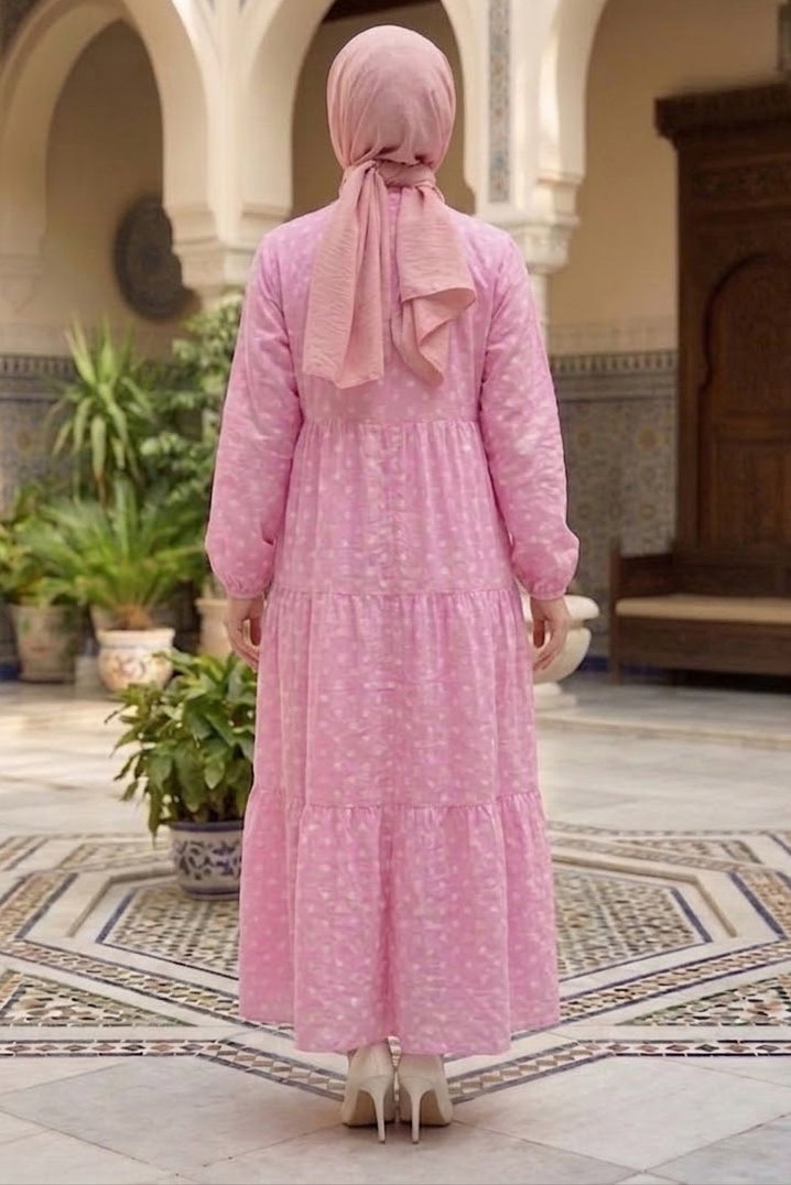 Puantiyeli Düğmeli Elbise Pembe - 28783-PEMBE - 3