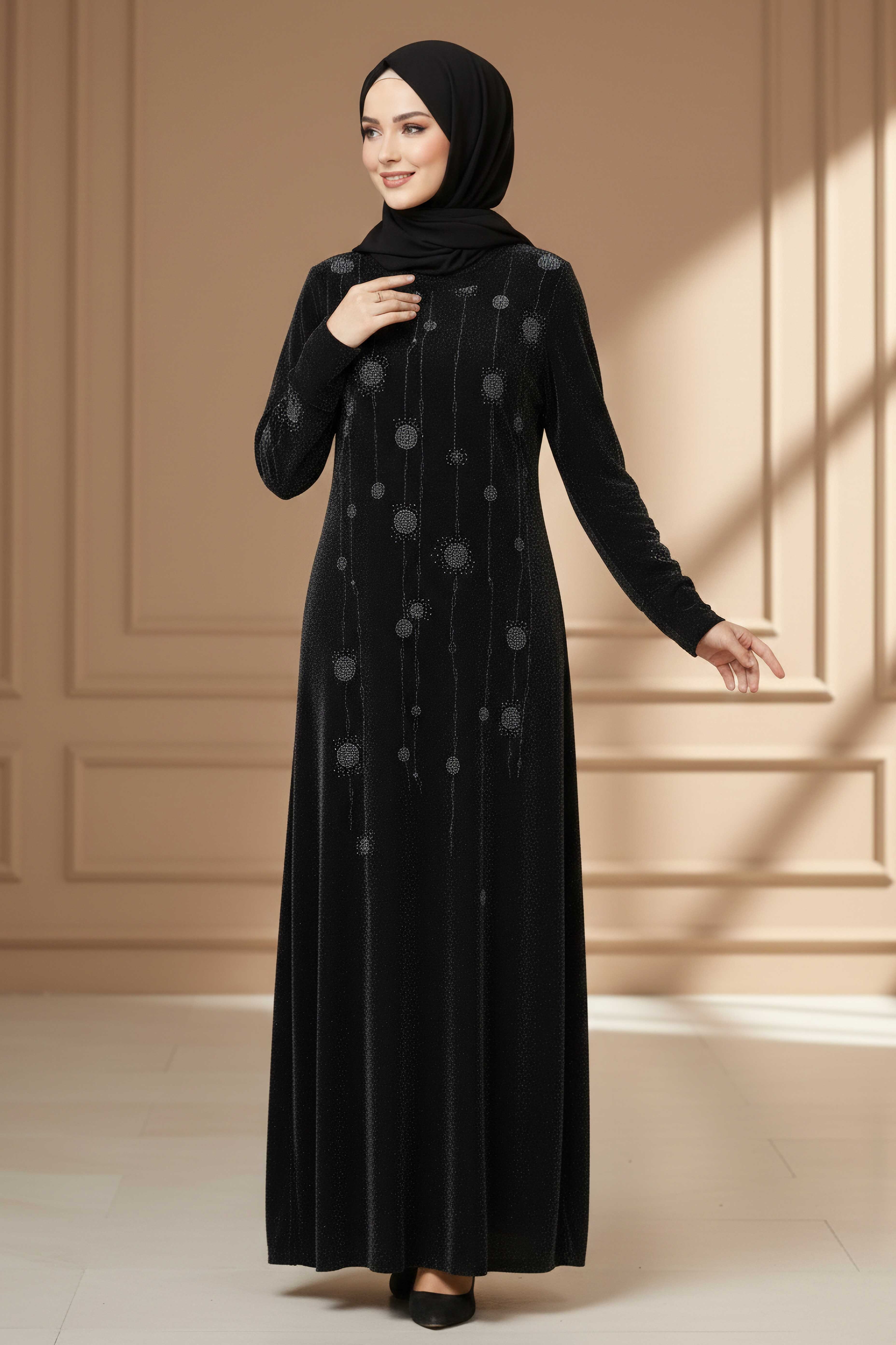 Pul Detaylı Simli Elbise - 28297-SIYAH - 1