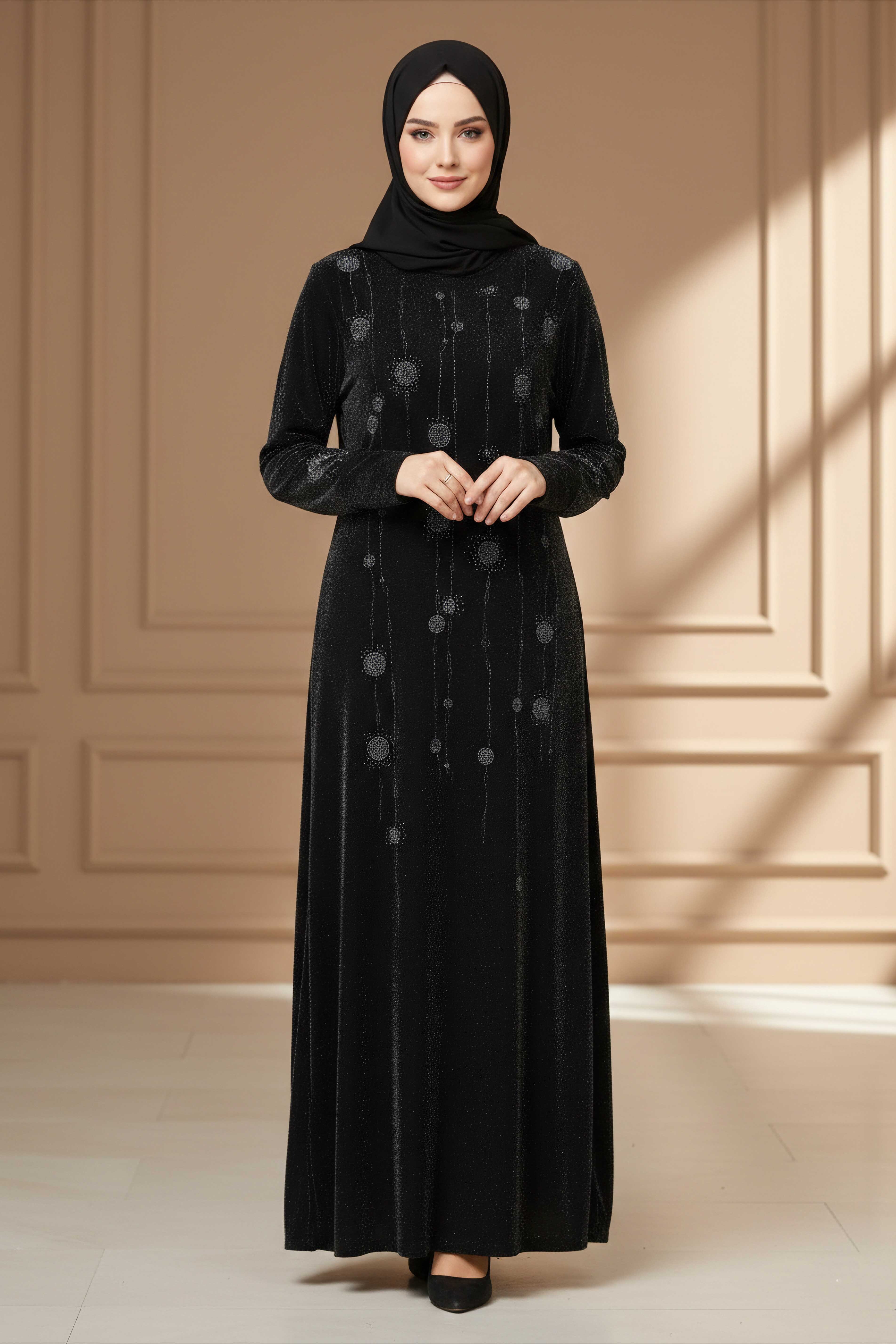 Pul Detaylı Simli Elbise - 28297-SIYAH - 2