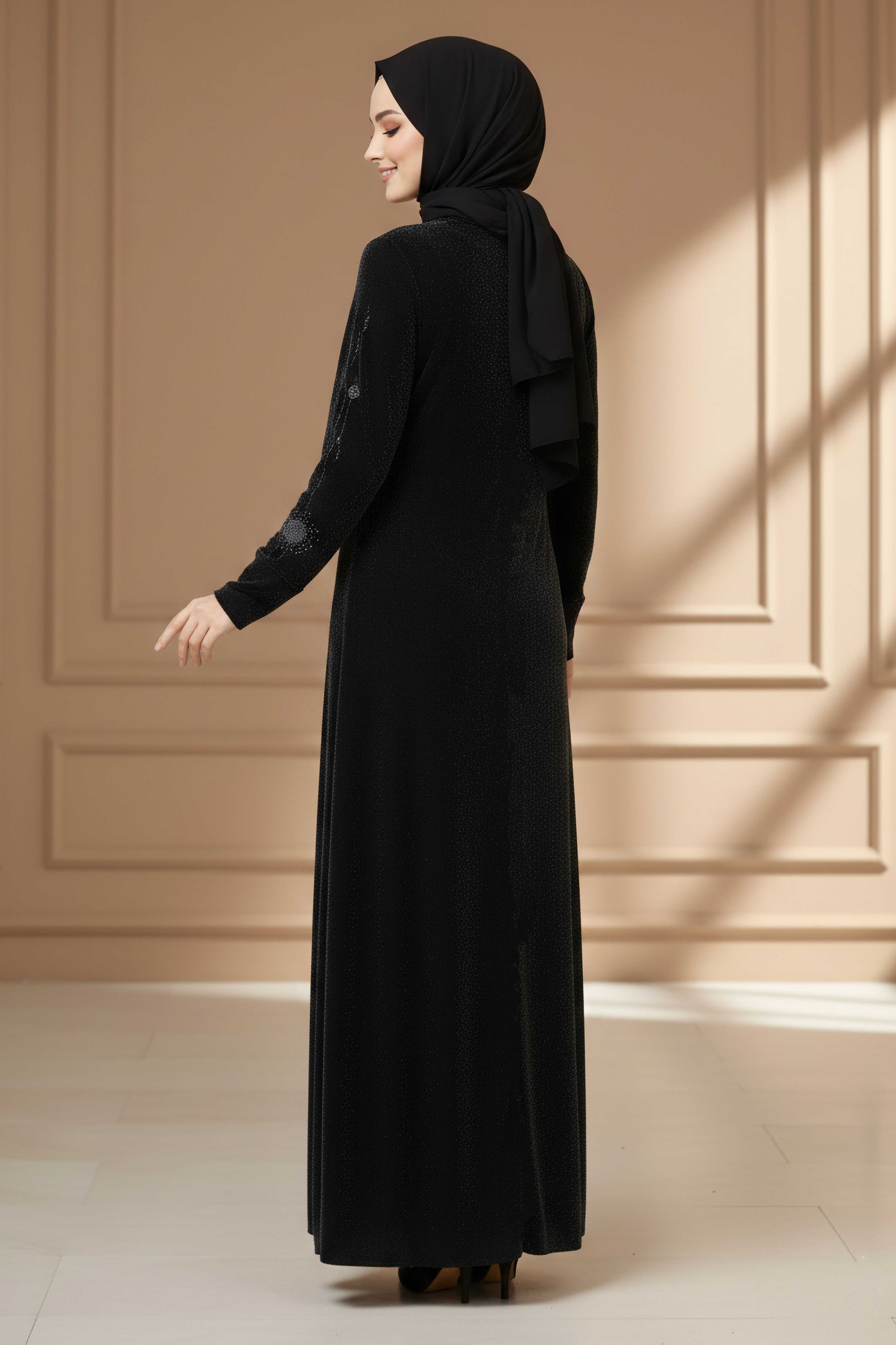 Pul Detaylı Simli Elbise - 28297-SIYAH - 3