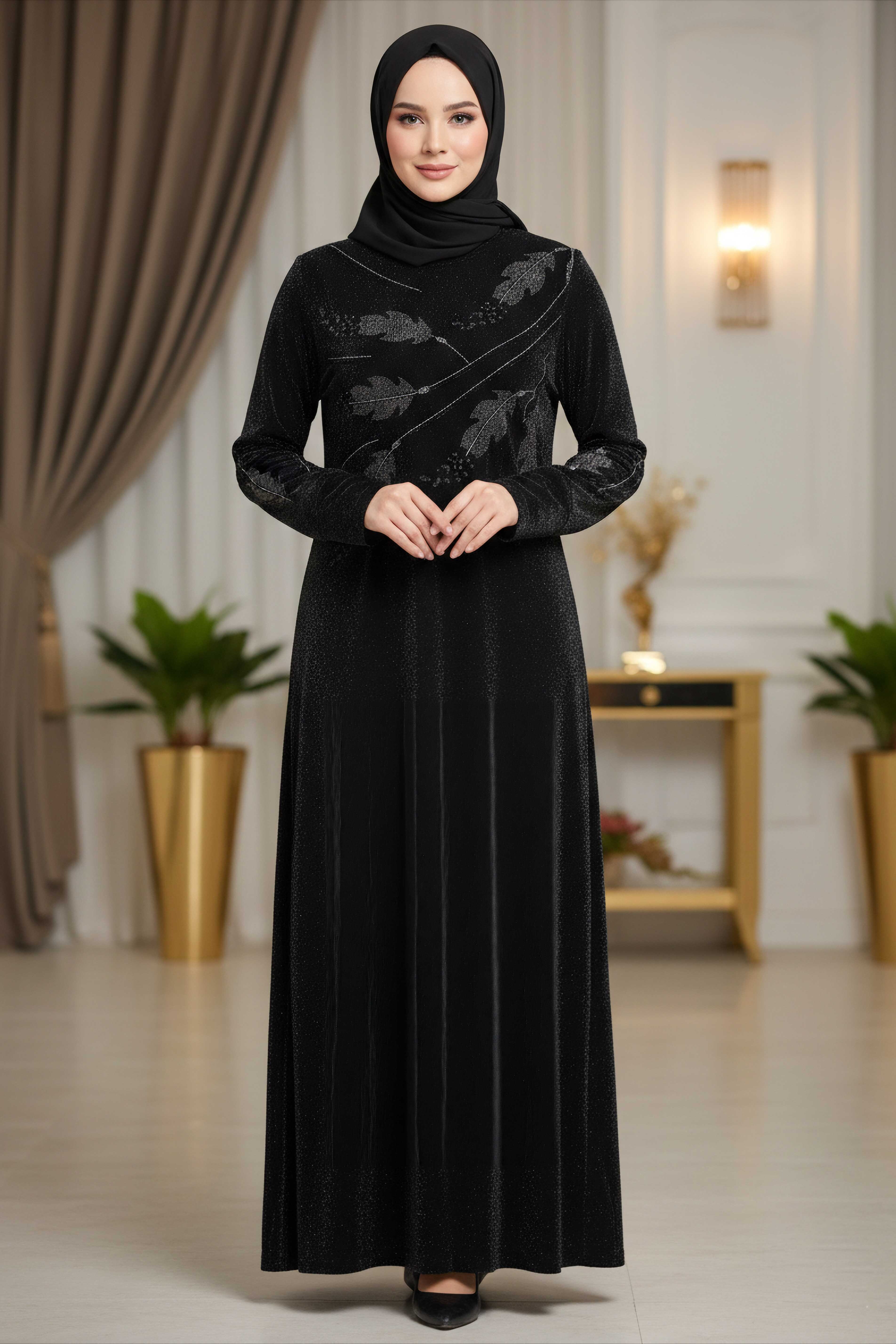 Pul Detaylı Simli Elbise - 28298-SIYAH - 2