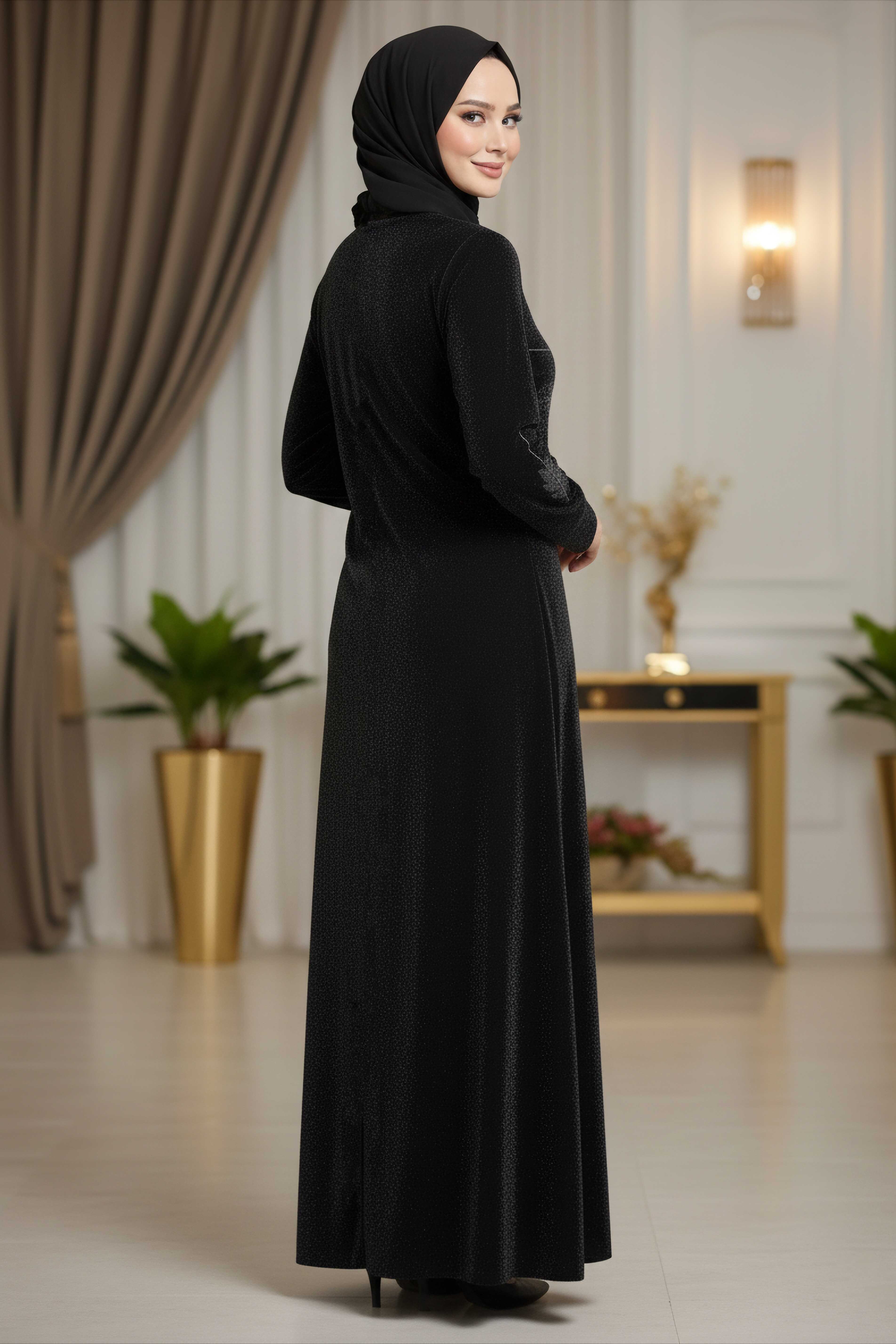 Pul Detaylı Simli Elbise - 28298-SIYAH - 3