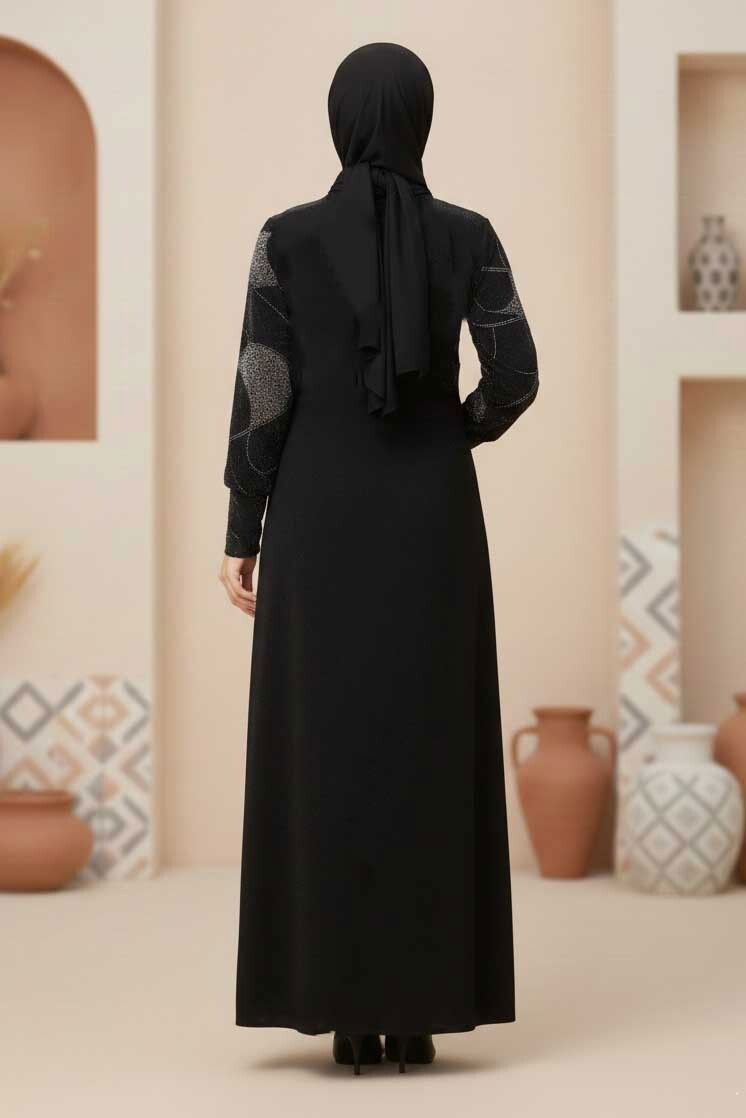 Pul Detaylı Simli Elbise - 28299-SIYAH - 3
