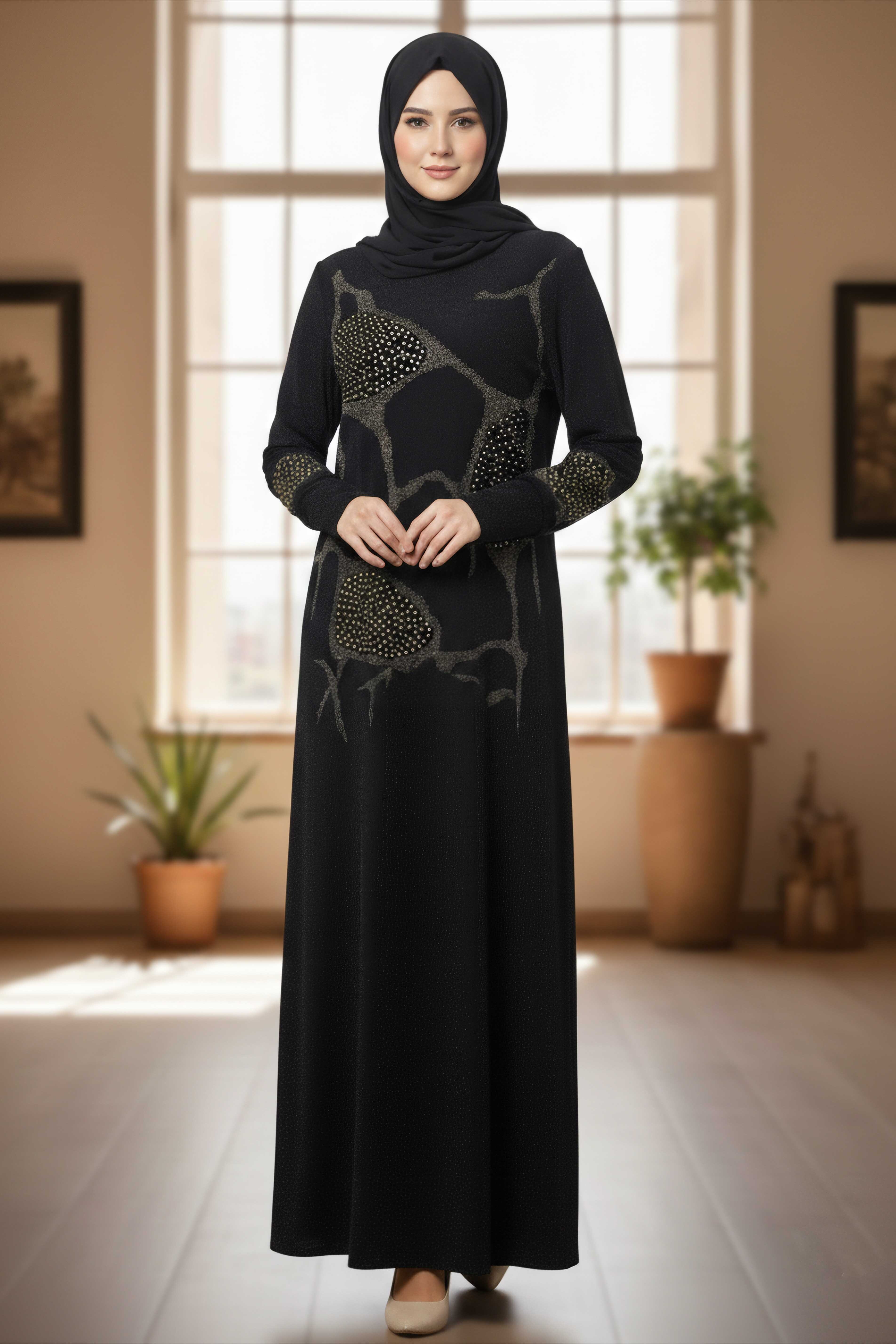 Pul Detaylı Simli Elbise - 28300-SIYAH - 2