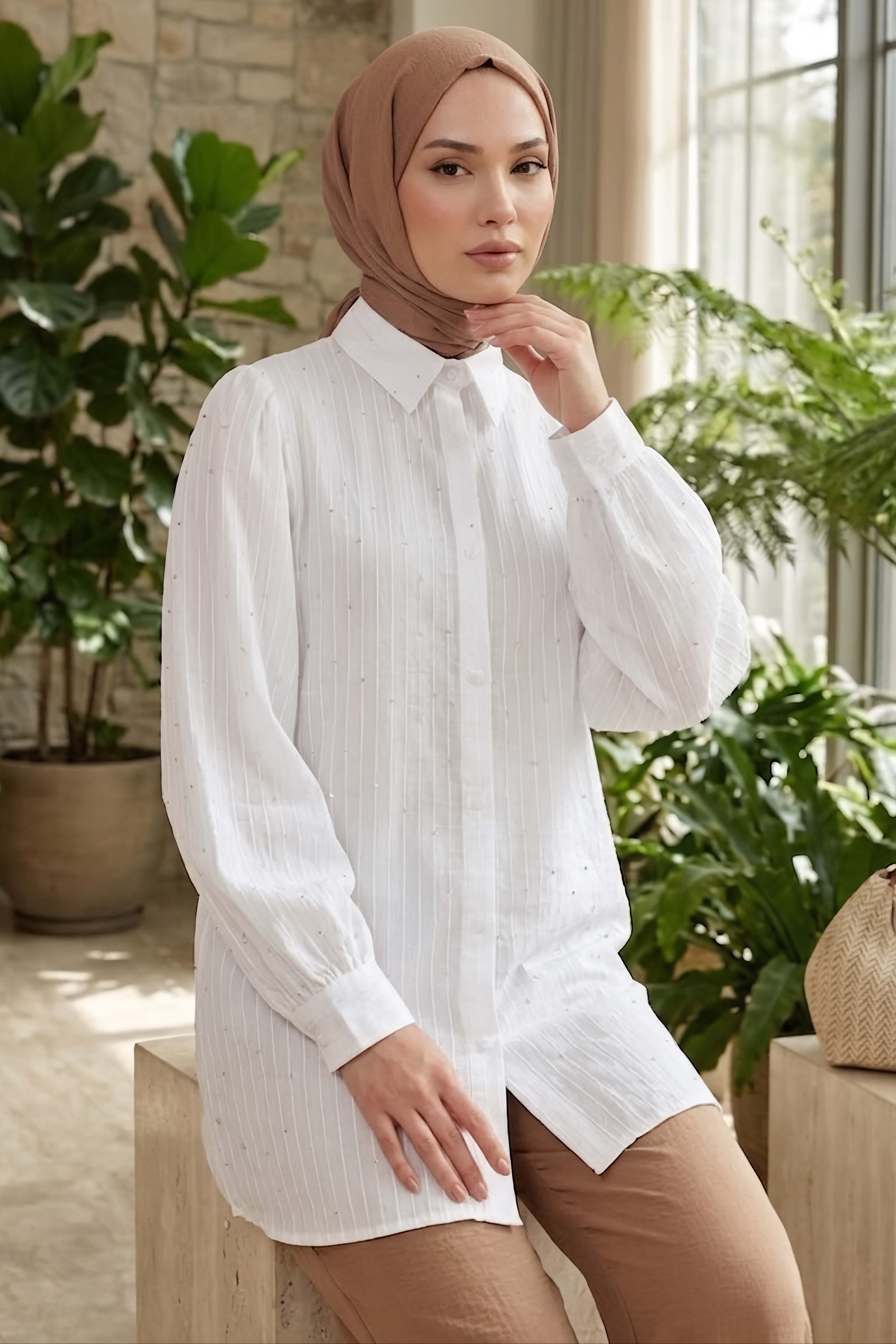 Pul Detaylı Tunik Beyaz - 28477-BEYAZ - 1