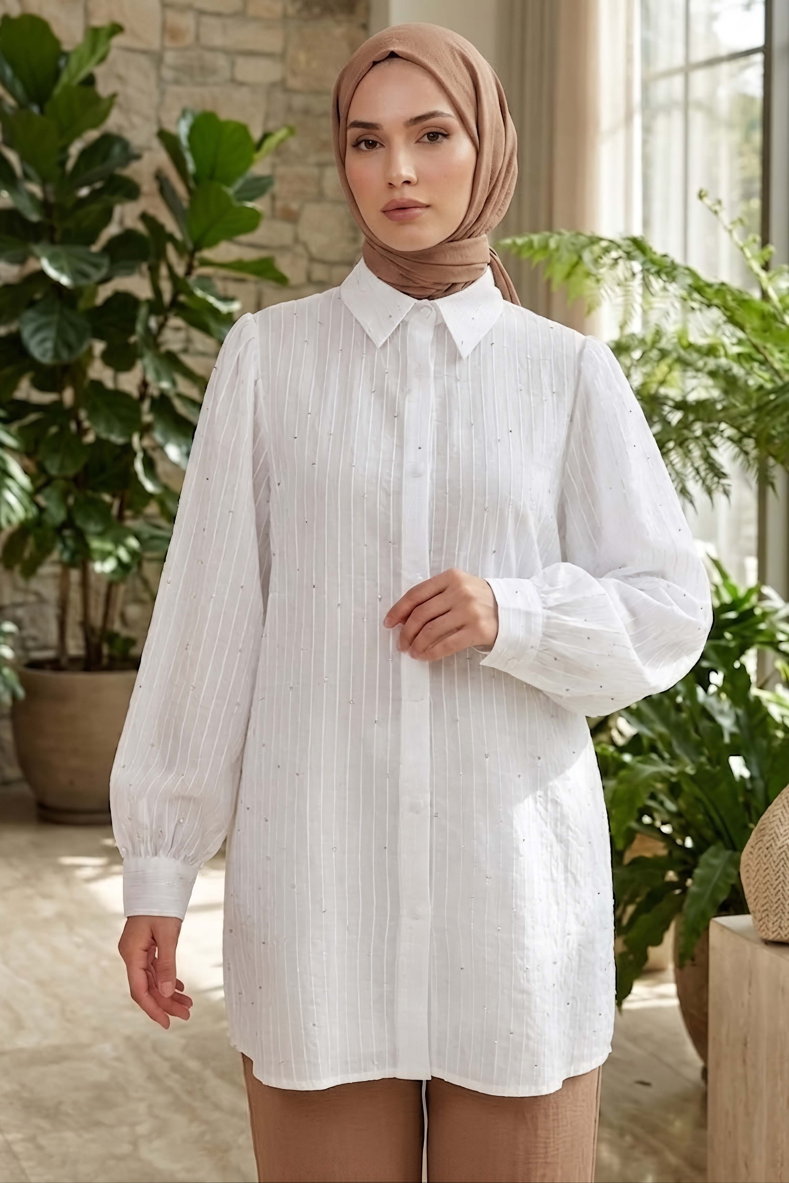 Pul Detaylı Tunik Beyaz - 28477-BEYAZ - 2