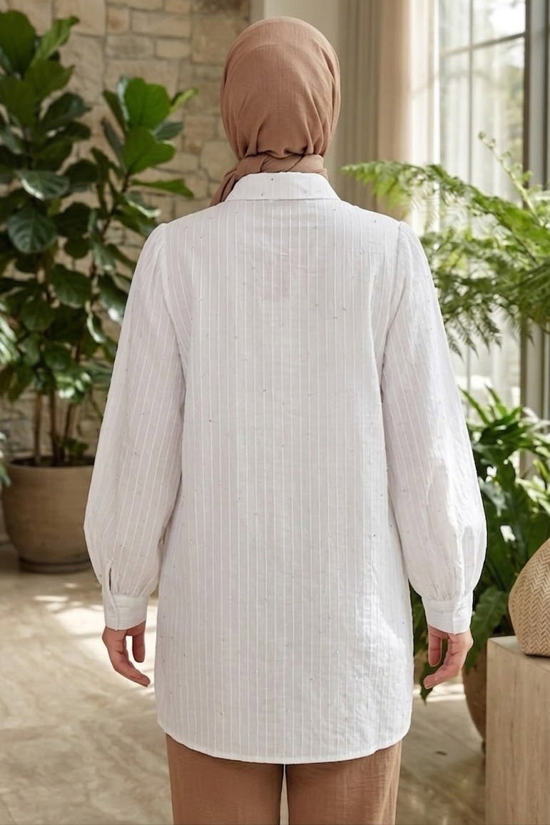 Pul Detaylı Tunik Beyaz - 28477-BEYAZ - 3