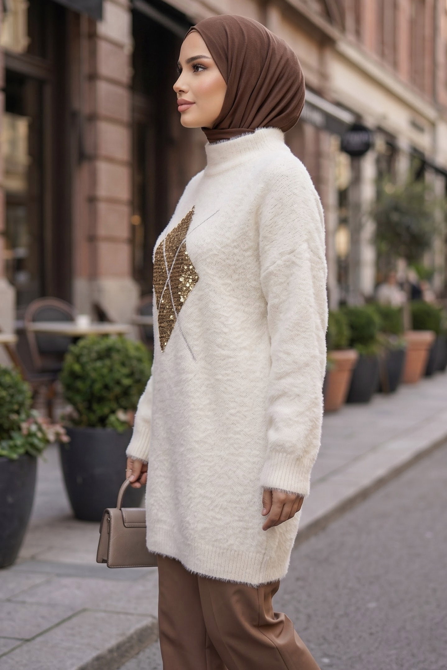 Pul Detaylı Yumoş Tunik Krem - 29243-KREM - 2
