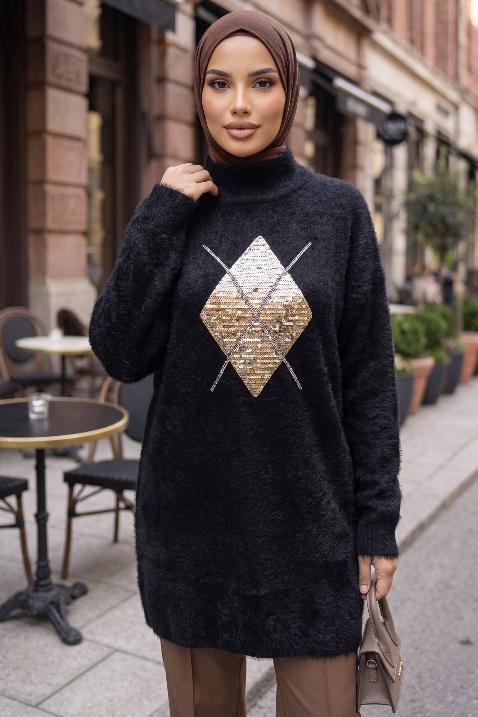 Pul Detaylı Yumoş Tunik Siyah - 29243-SIYAH - 1