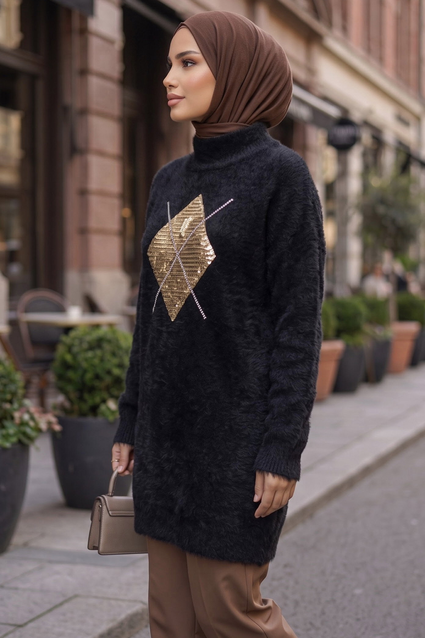 Pul Detaylı Yumoş Tunik Siyah - 29243-SIYAH - 2