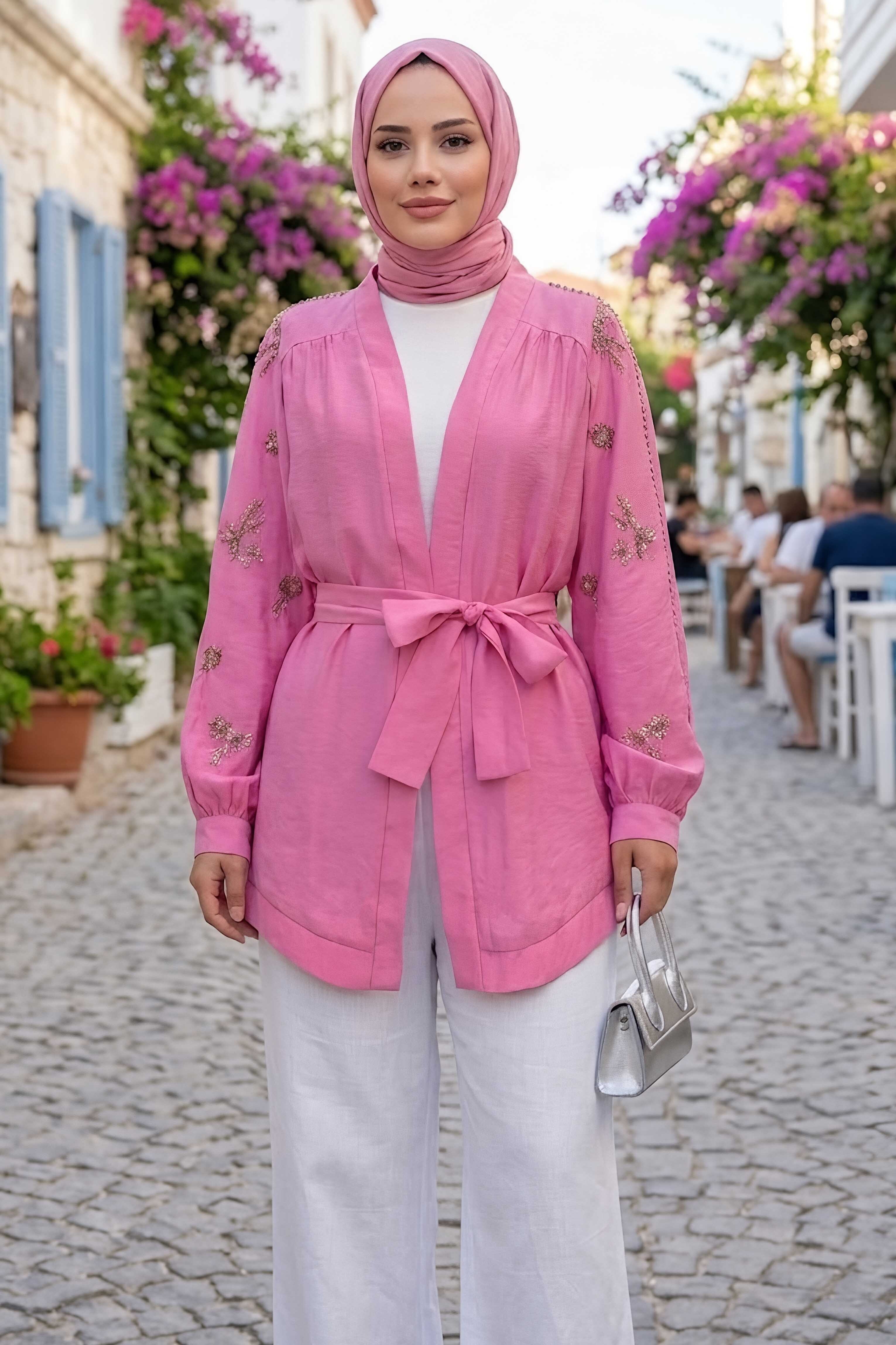 Pullu Kemerli Kimono Fuşya - 28541-FUSYA - 1