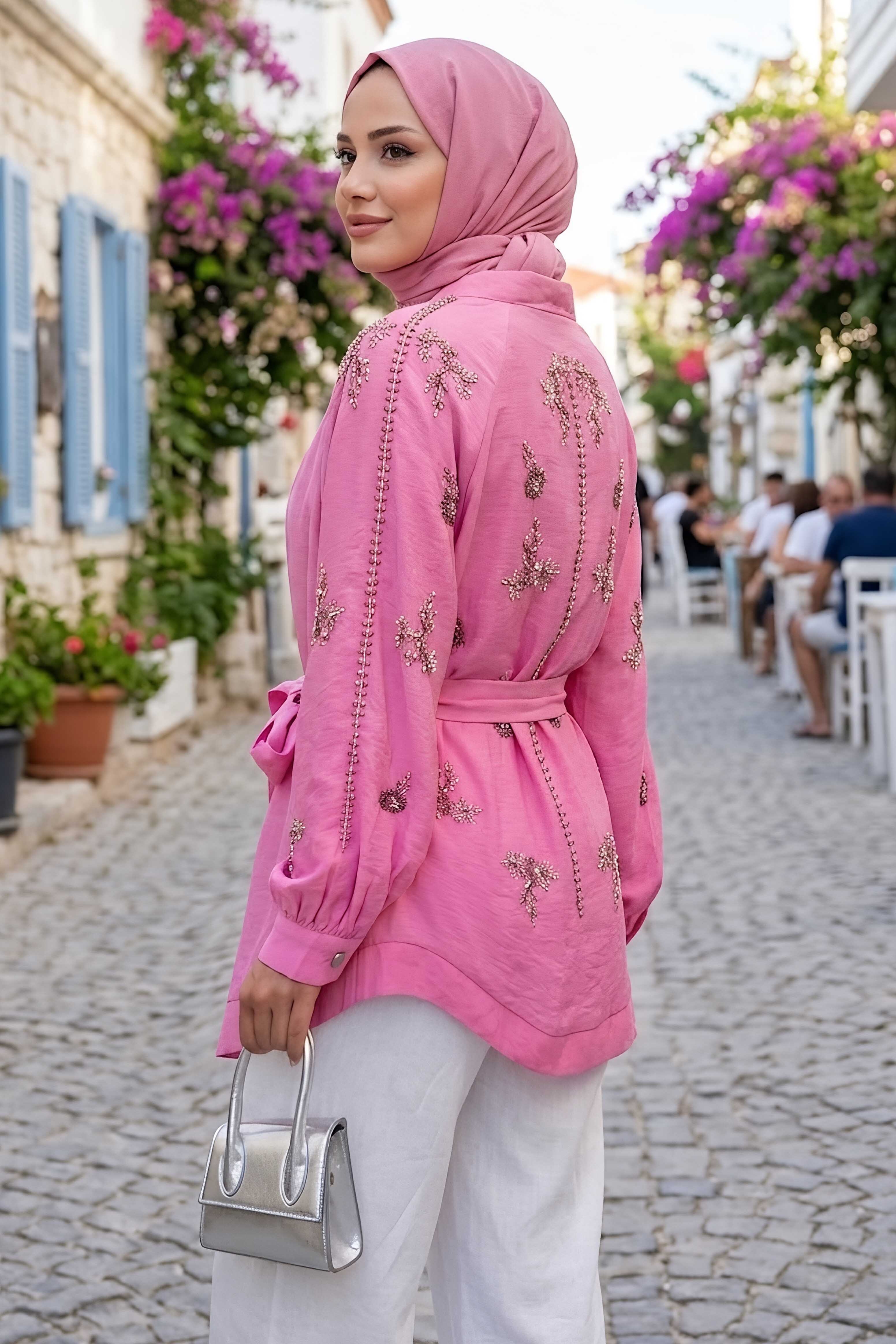 Pullu Kemerli Kimono Fuşya - 28541-FUSYA - 3