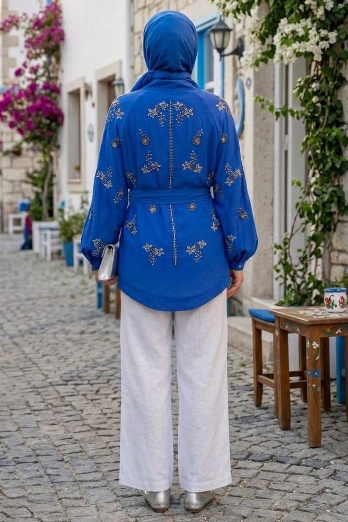 Pullu Kemerli Kimono Indigo - 28541-INDIGO - 3
