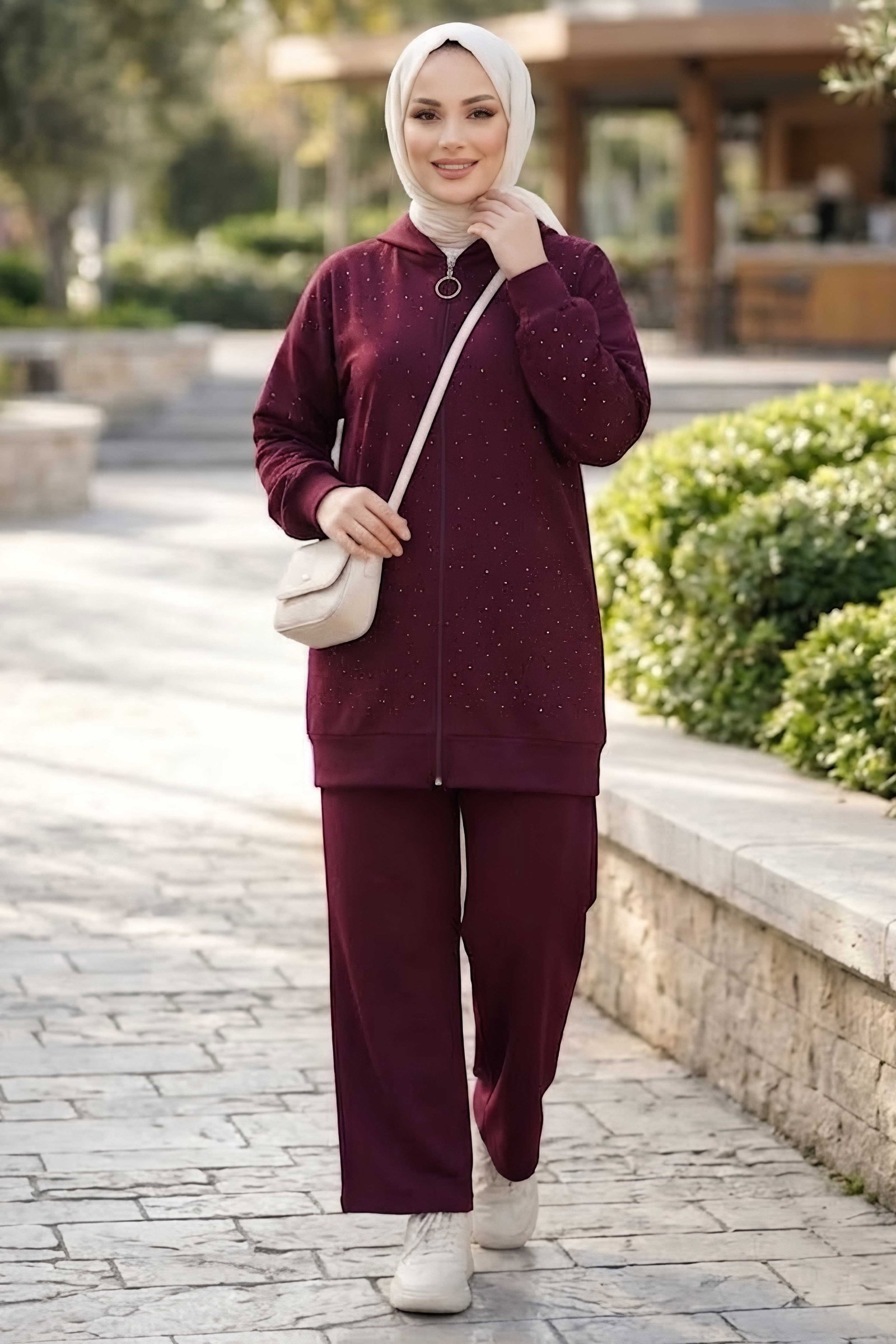 Pullu Oysh Modal Takım Bordo - 28919-BORDO - 2