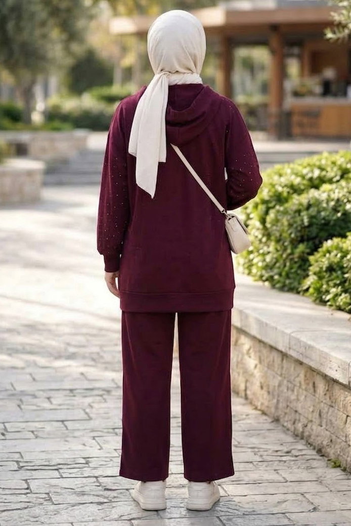 Pullu Oysh Modal Takım Bordo - 28919-BORDO - 3