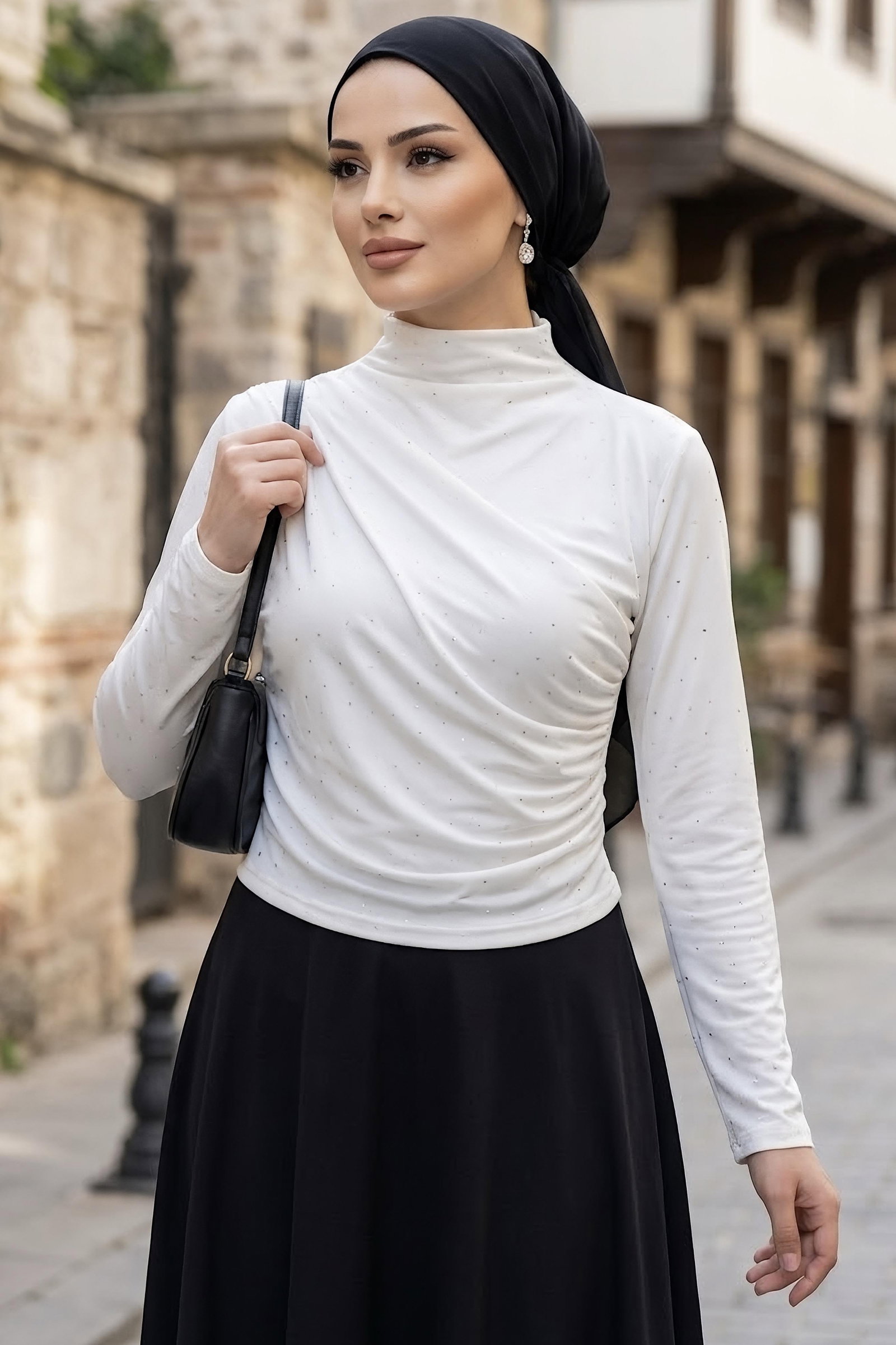Pullu Sendy Bluz Beyaz - 29011-BEYAZ - 2