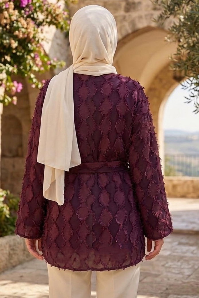 Püsküllü Kemerli Tunik Bordo - 28723-BORDO - 3