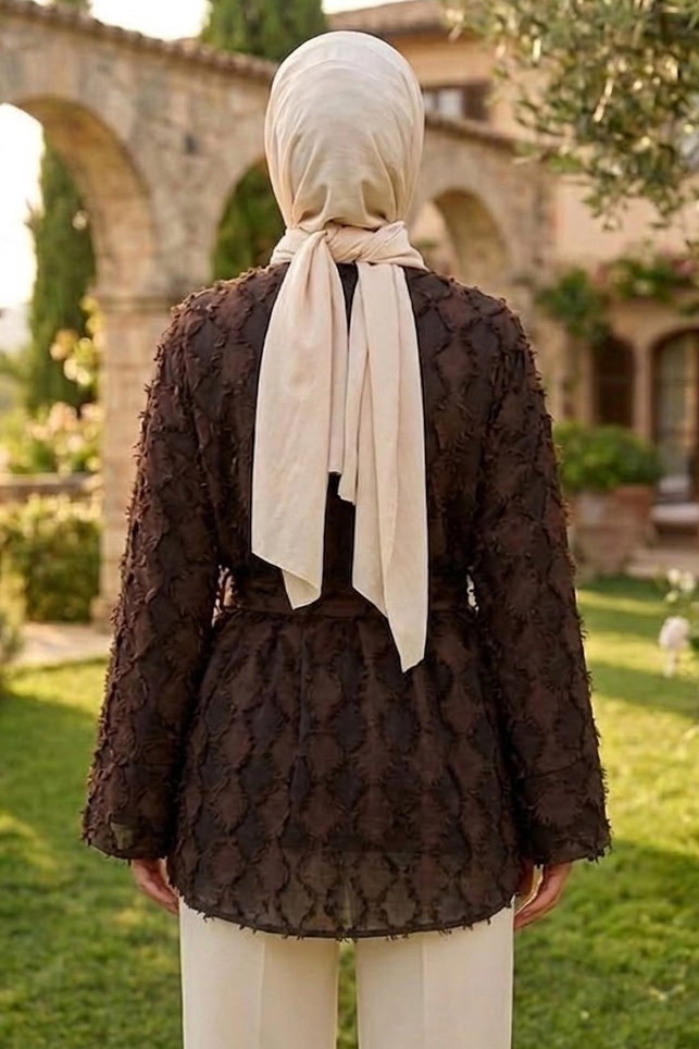 Püsküllü Kemerli Tunik Kahve - 28723-KAHVE - 3