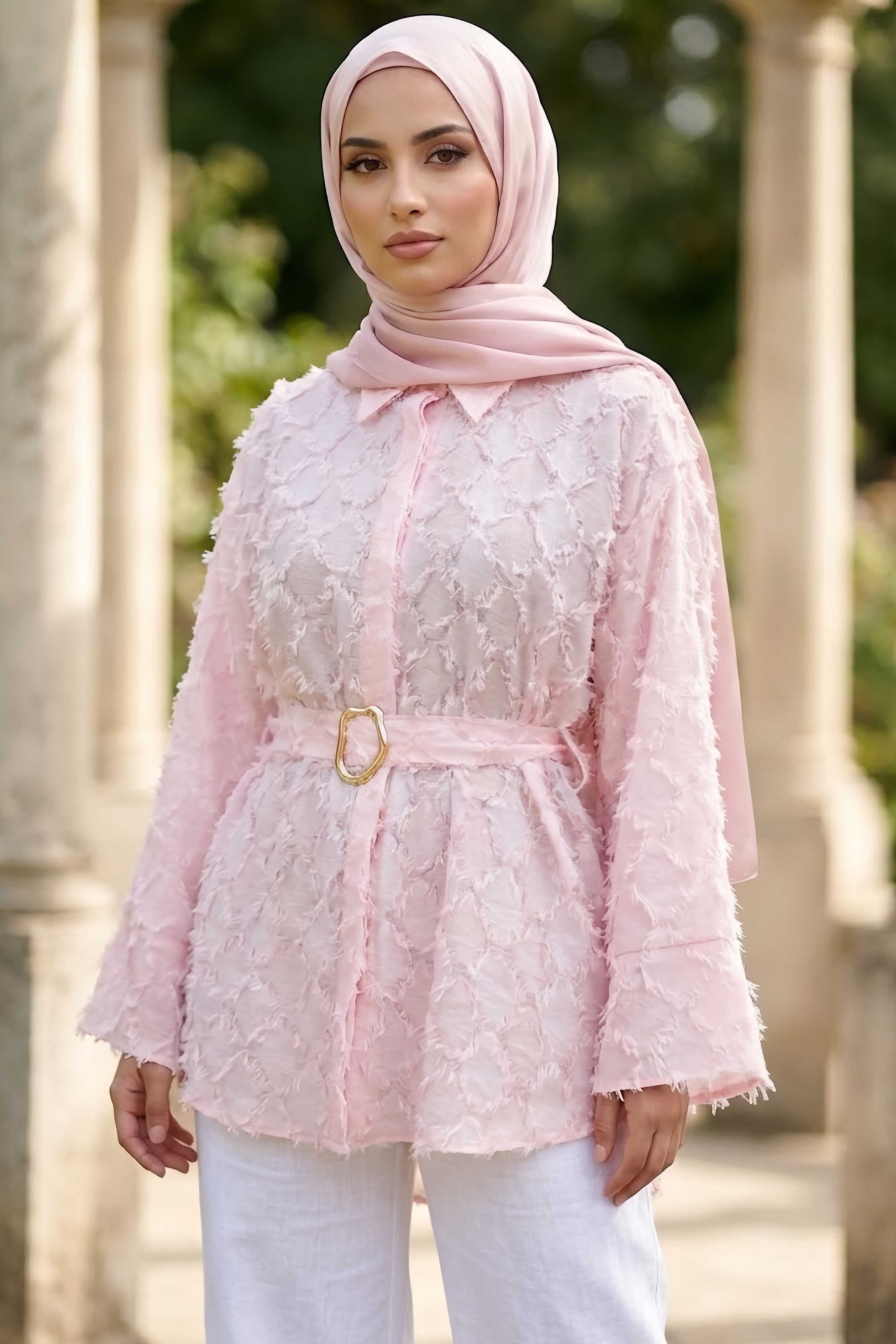 Püsküllü Kemerli Tunik Pudra - 28723-PUDRA - 1