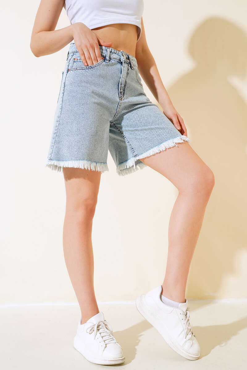 Püsküllü Kot Şort - 27362 - 1