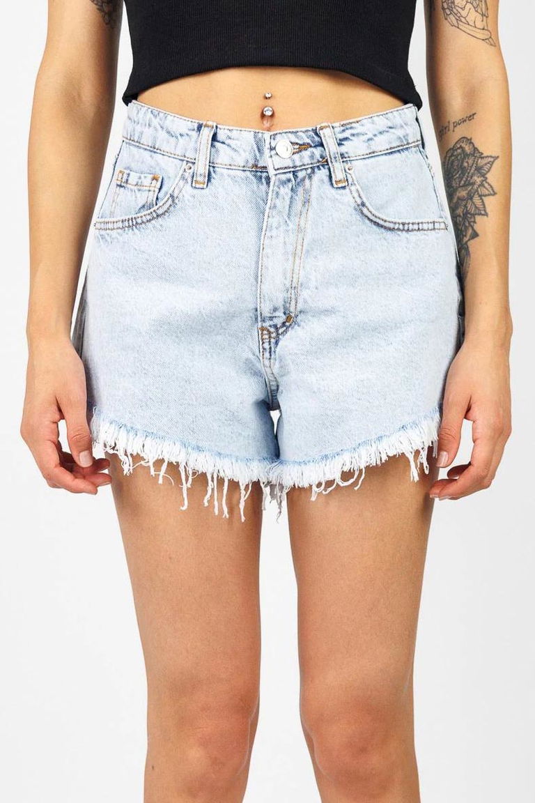 Püsküllü Kot Şort - 27361 - TOFİSA