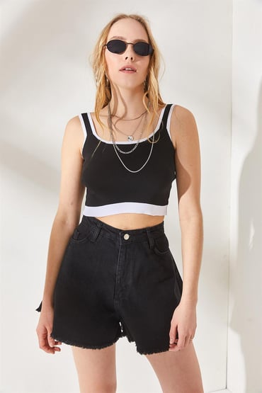 Püsküllü Kot Şort - 27361 - TOFİSA