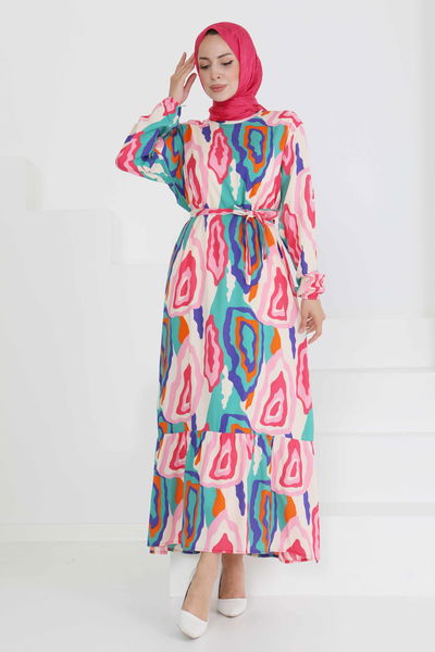 Renkli Desenli Elbise - 27471 