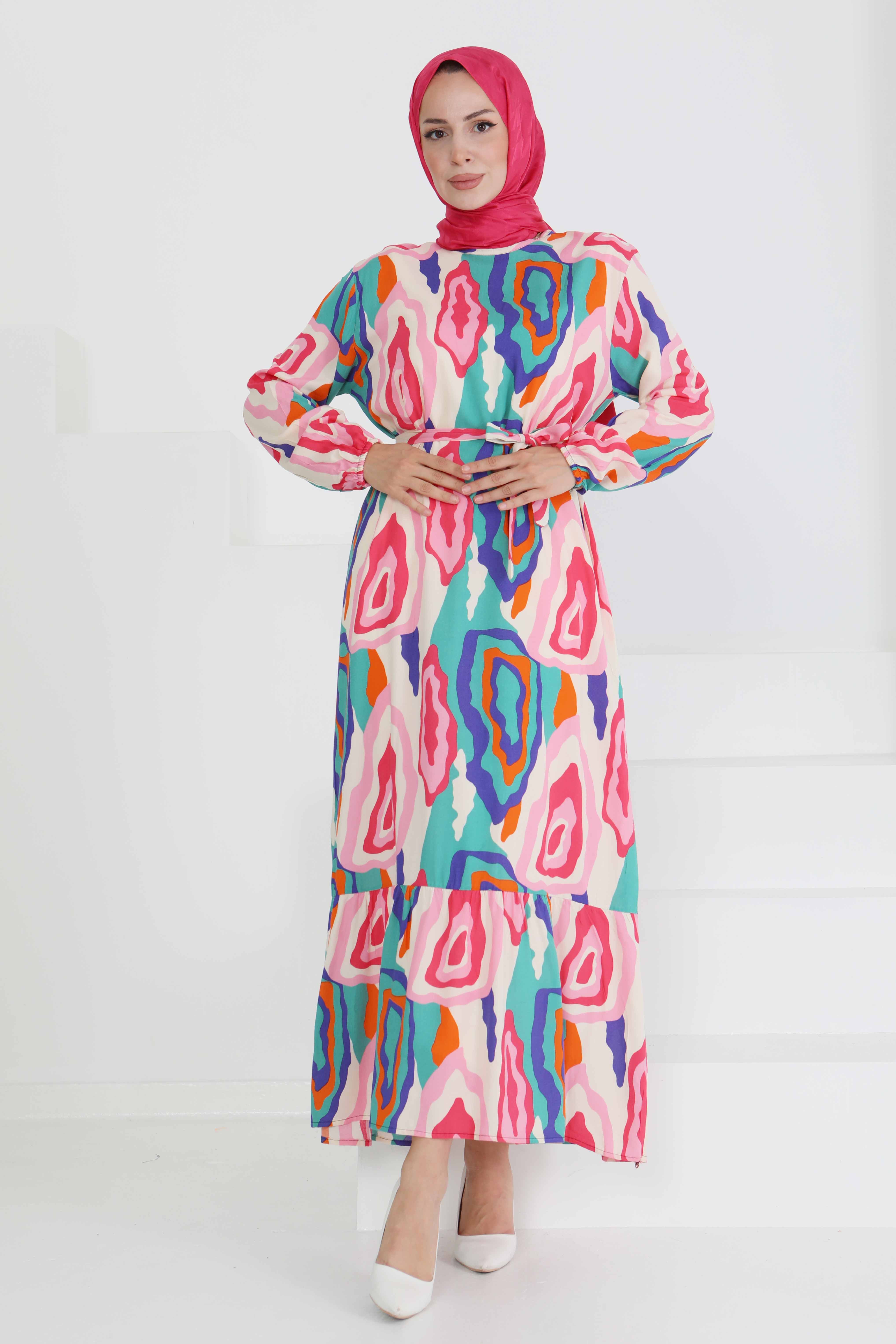 Renkli Desenli Elbise - 27471 - 2