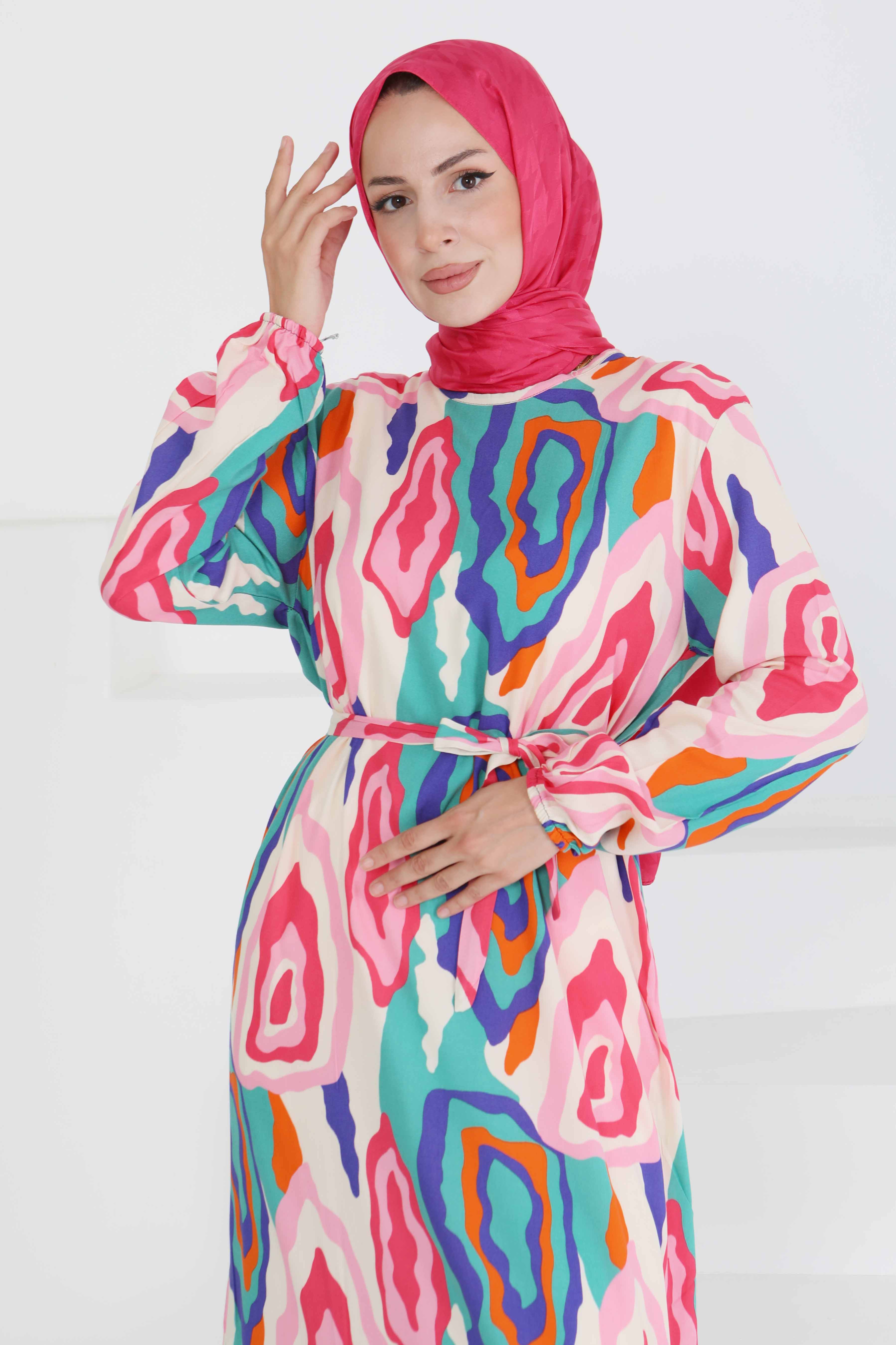 Renkli Desenli Elbise - 27471 - 4