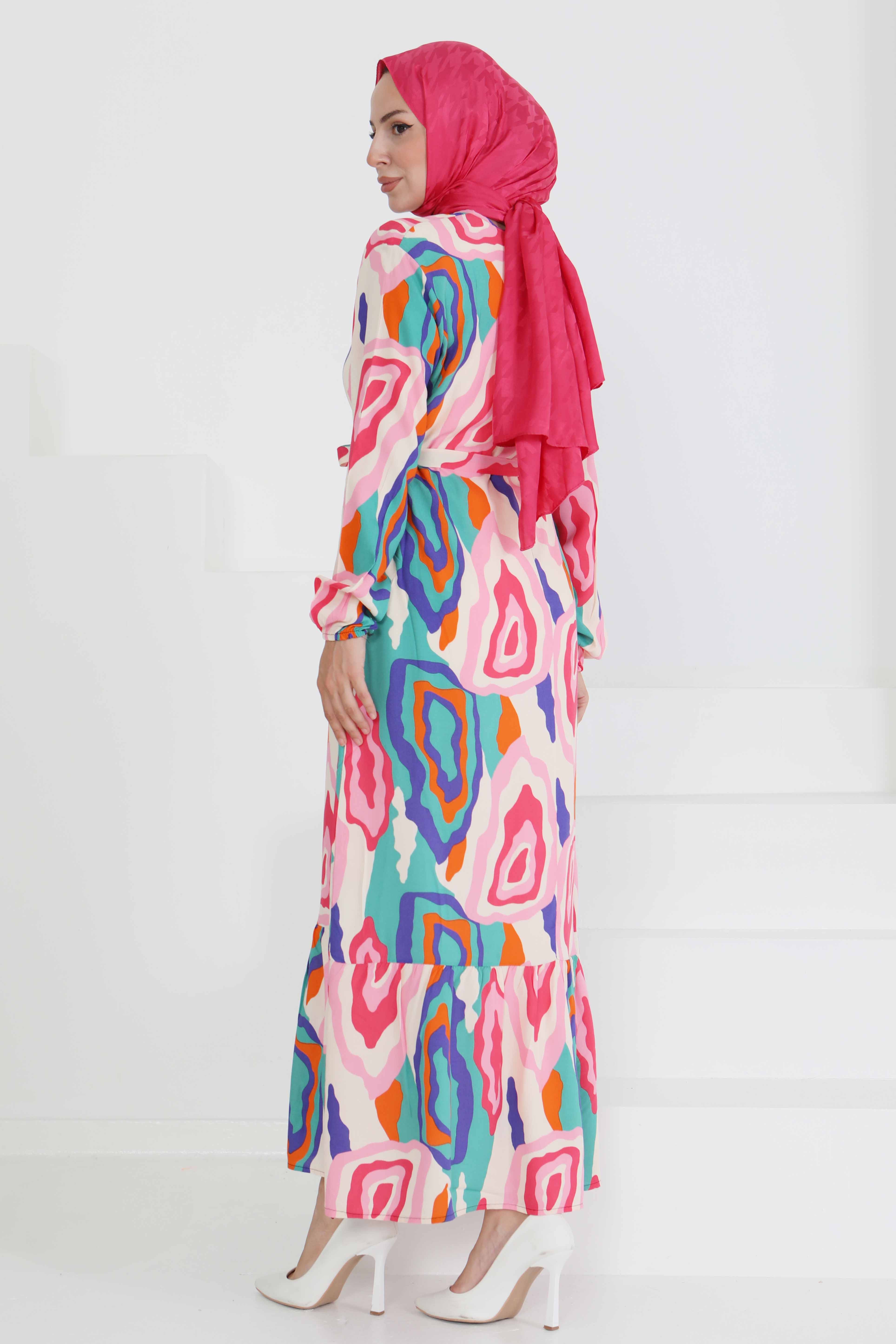 Renkli Desenli Elbise - 27471 - 5