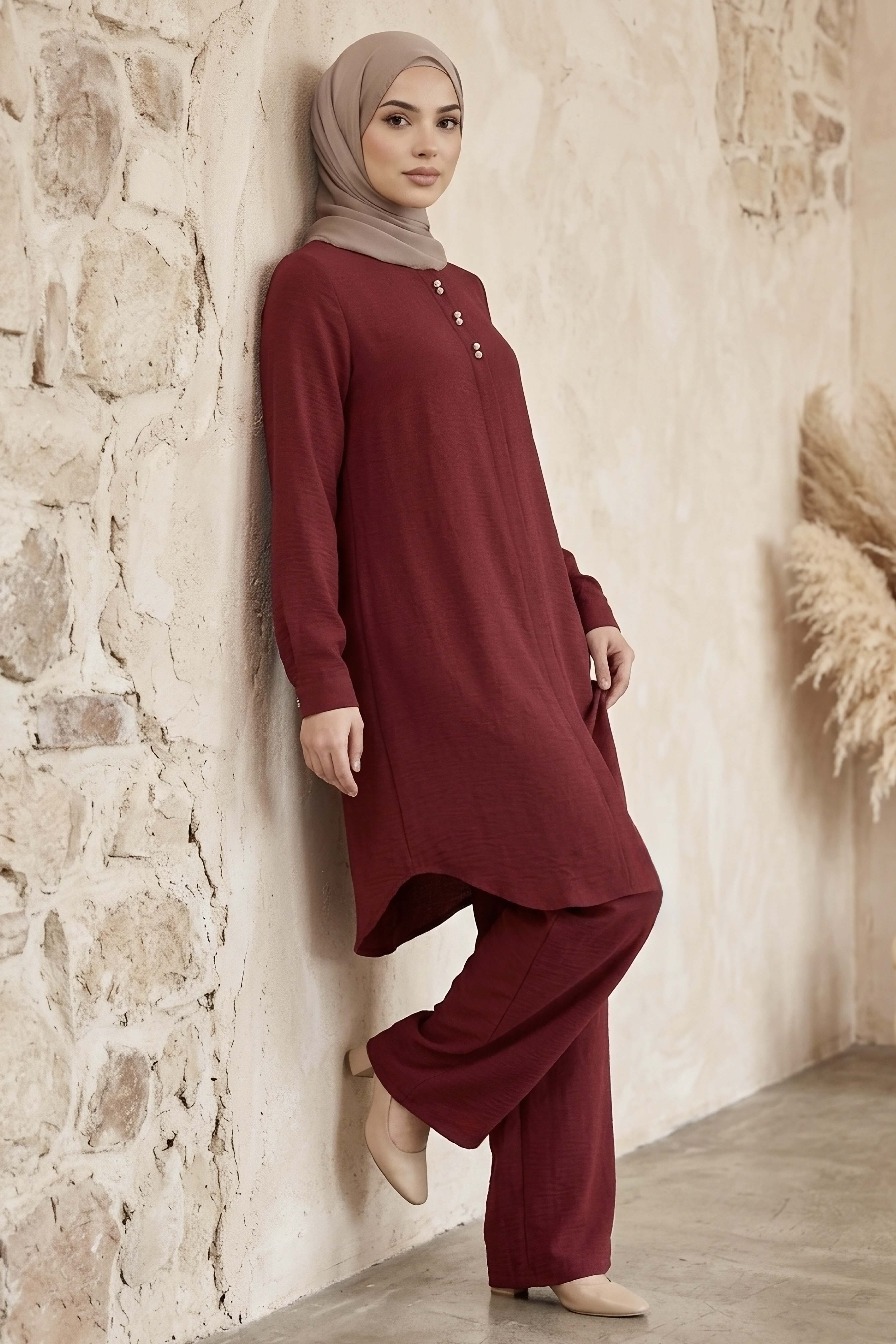 Riz Tunik Pantolon İkili Takım Bordo - 2129-BORDO - 1