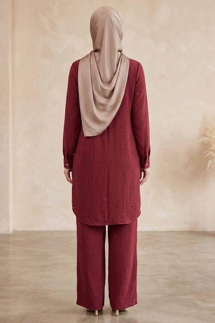 Riz Tunik Pantolon İkili Takım Bordo - 2129-BORDO - 3