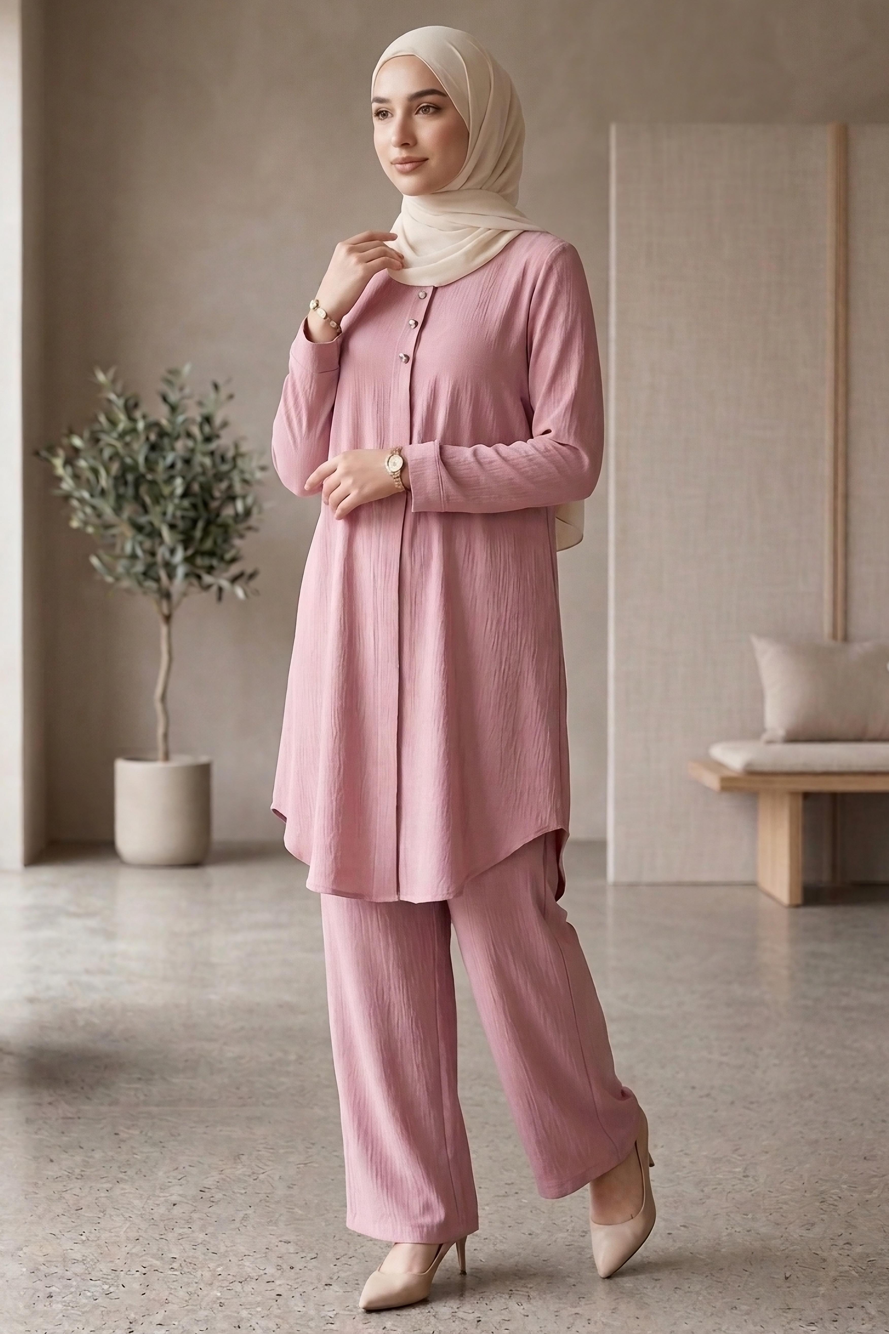 Riz Tunik Pantolon İkili Takım Gül - 2129-GUL - 1