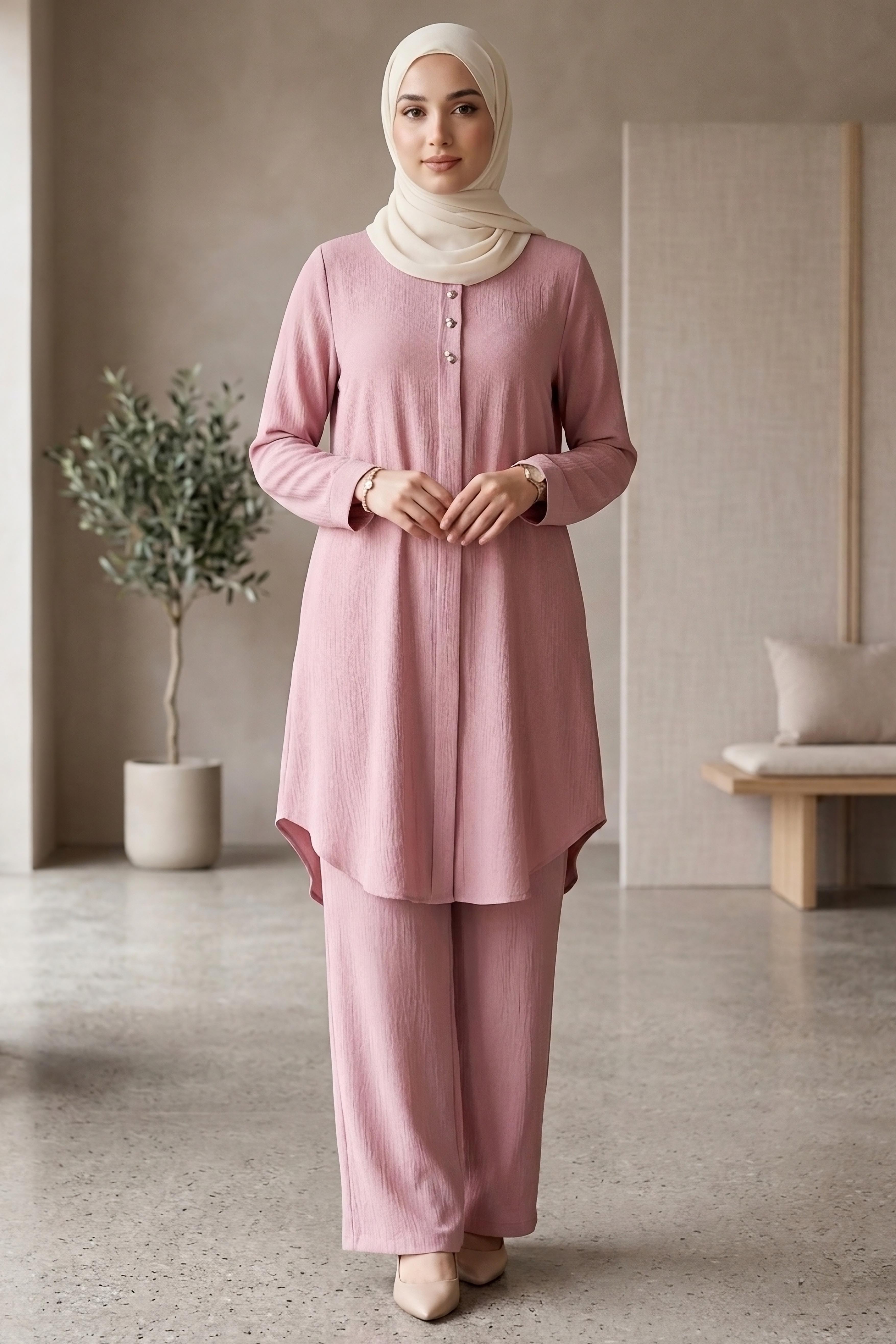 Riz Tunik Pantolon İkili Takım Gül - 2129-GUL - 2