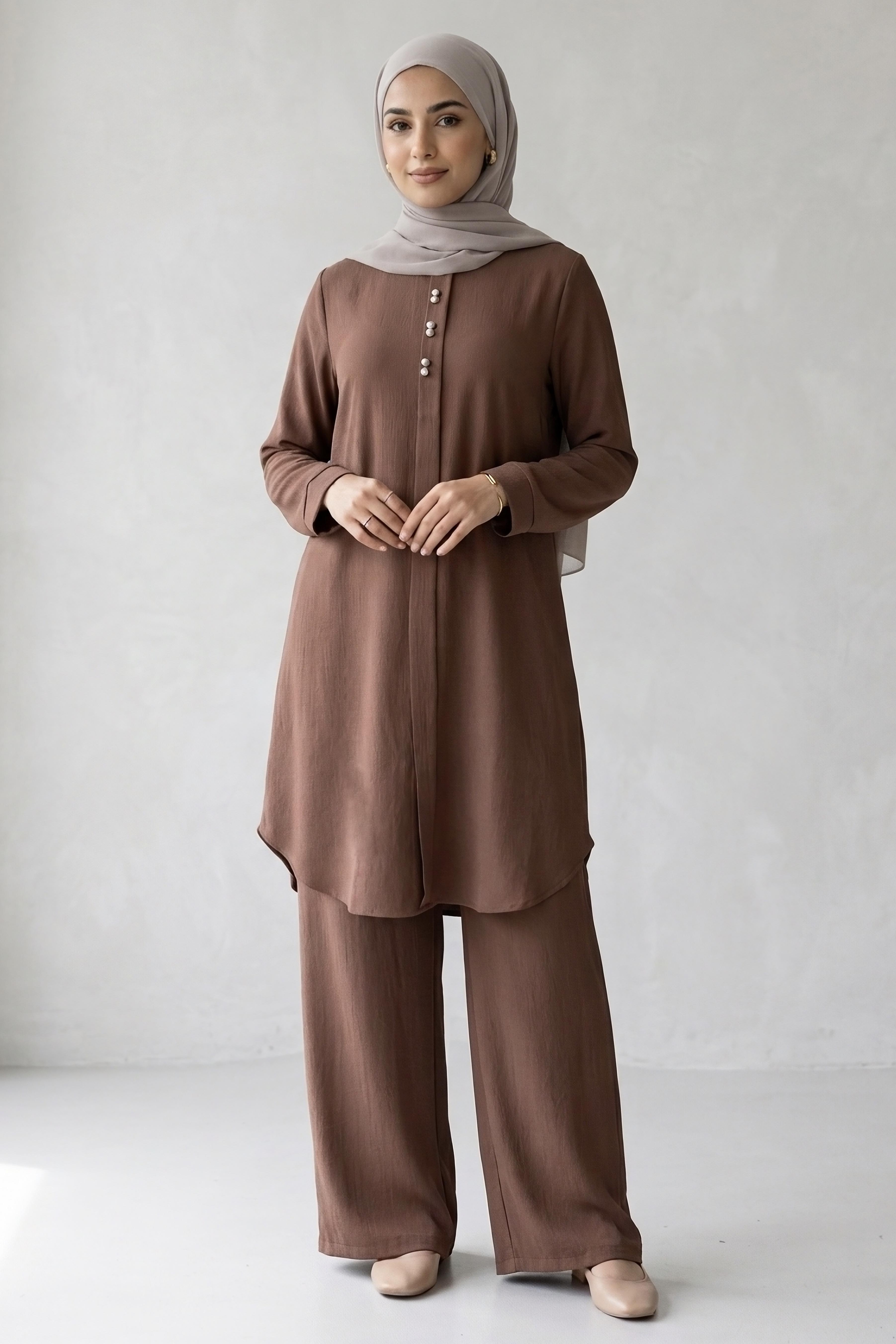 Riz Tunik Pantolon İkili Takım Kahve - 2129-KAHVE - 1