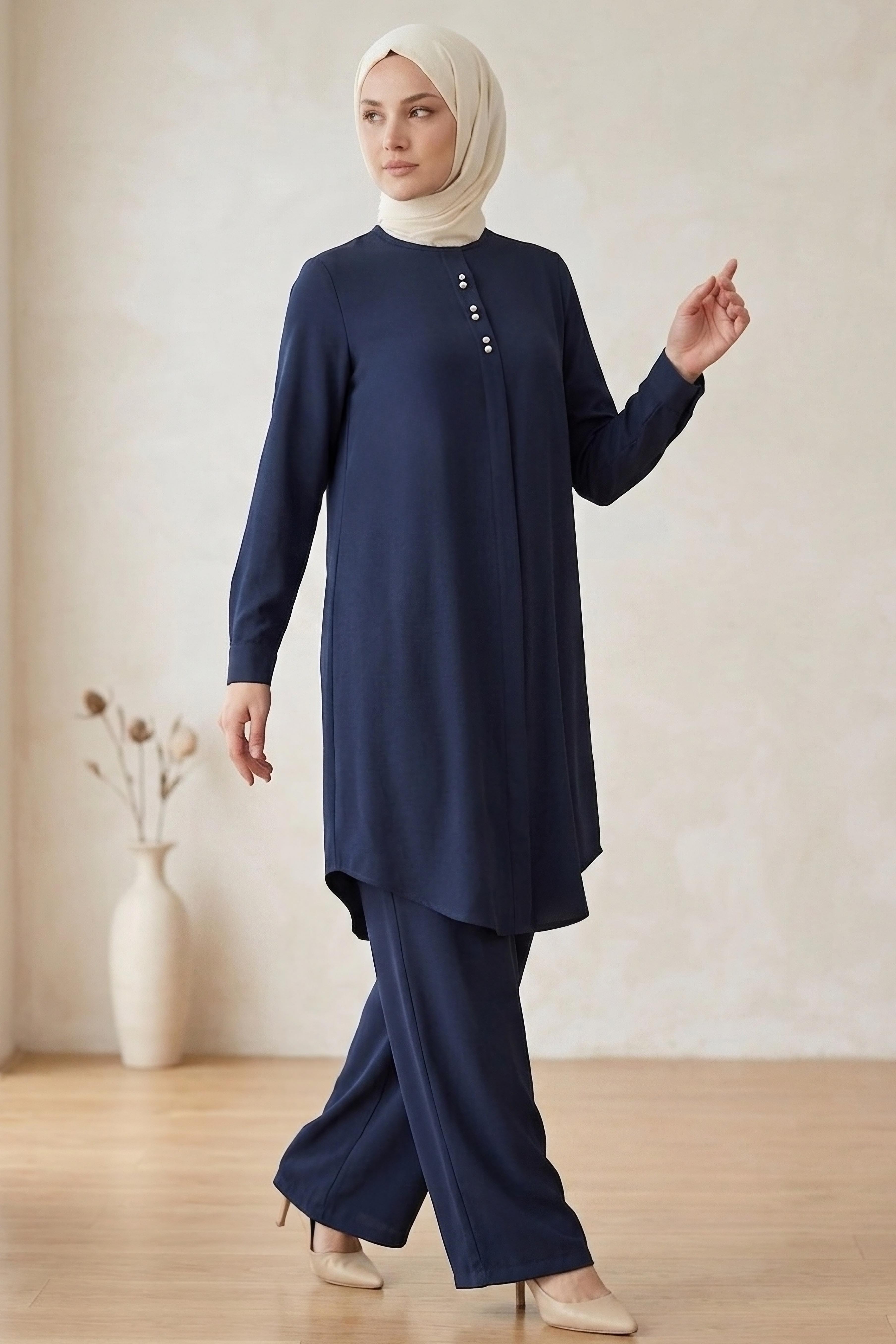 Riz Tunik Pantolon İkili Takım Lacivert - 2129-LACIVERT - 1