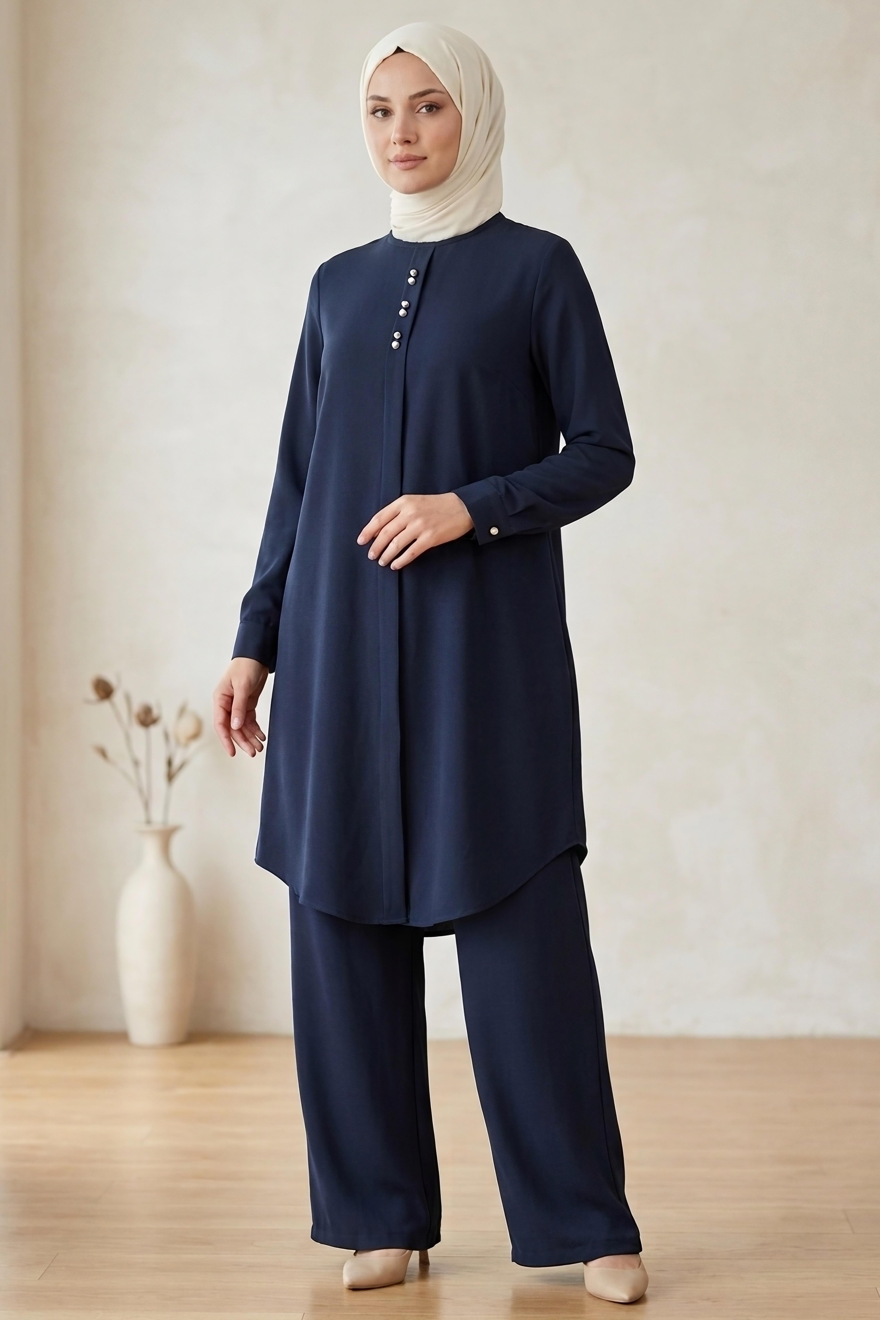 Riz Tunik Pantolon İkili Takım Lacivert - 2129-LACIVERT - 2