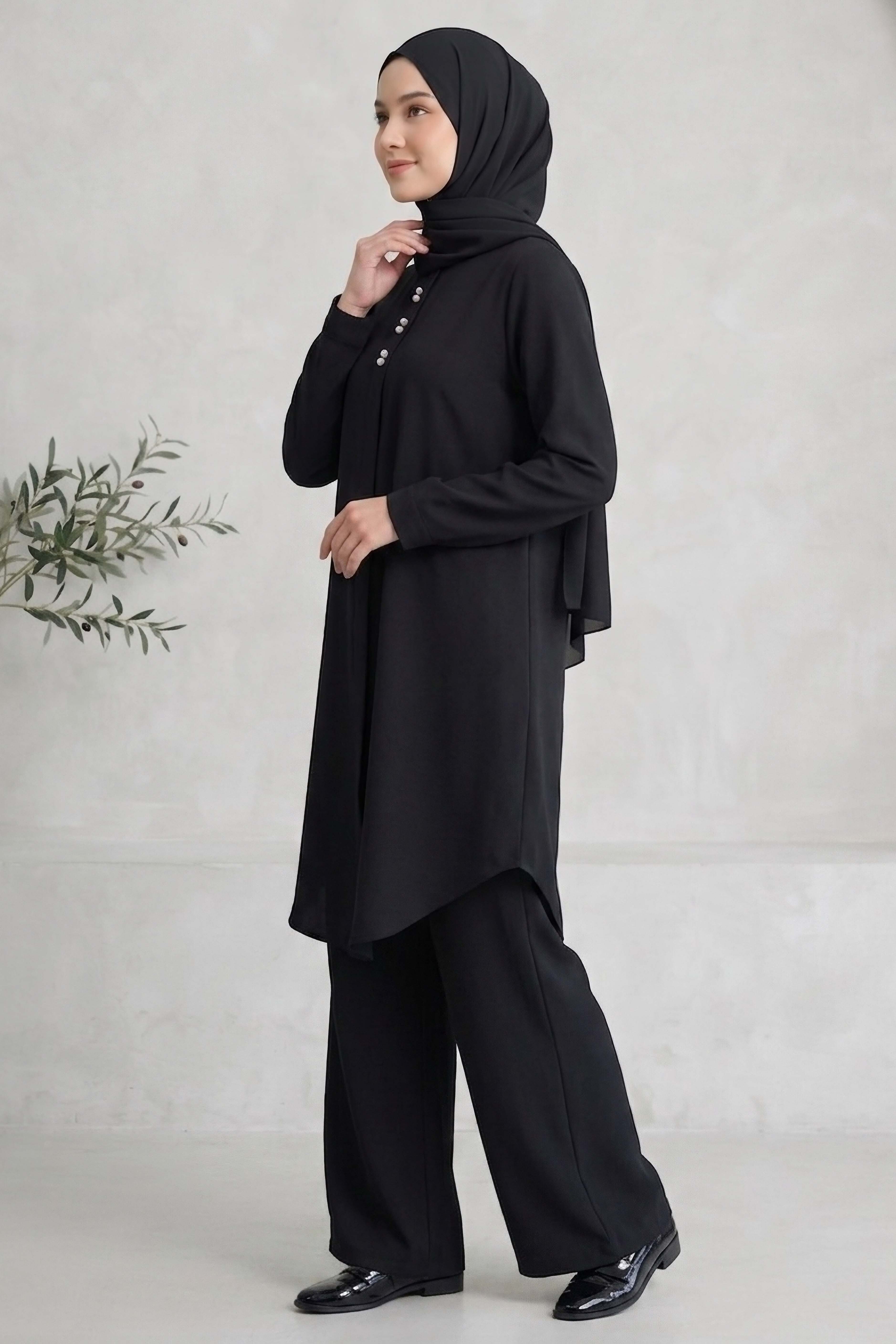 Riz Tunik Pantolon İkili Takım Siyah - 2129-SIYAH - 2