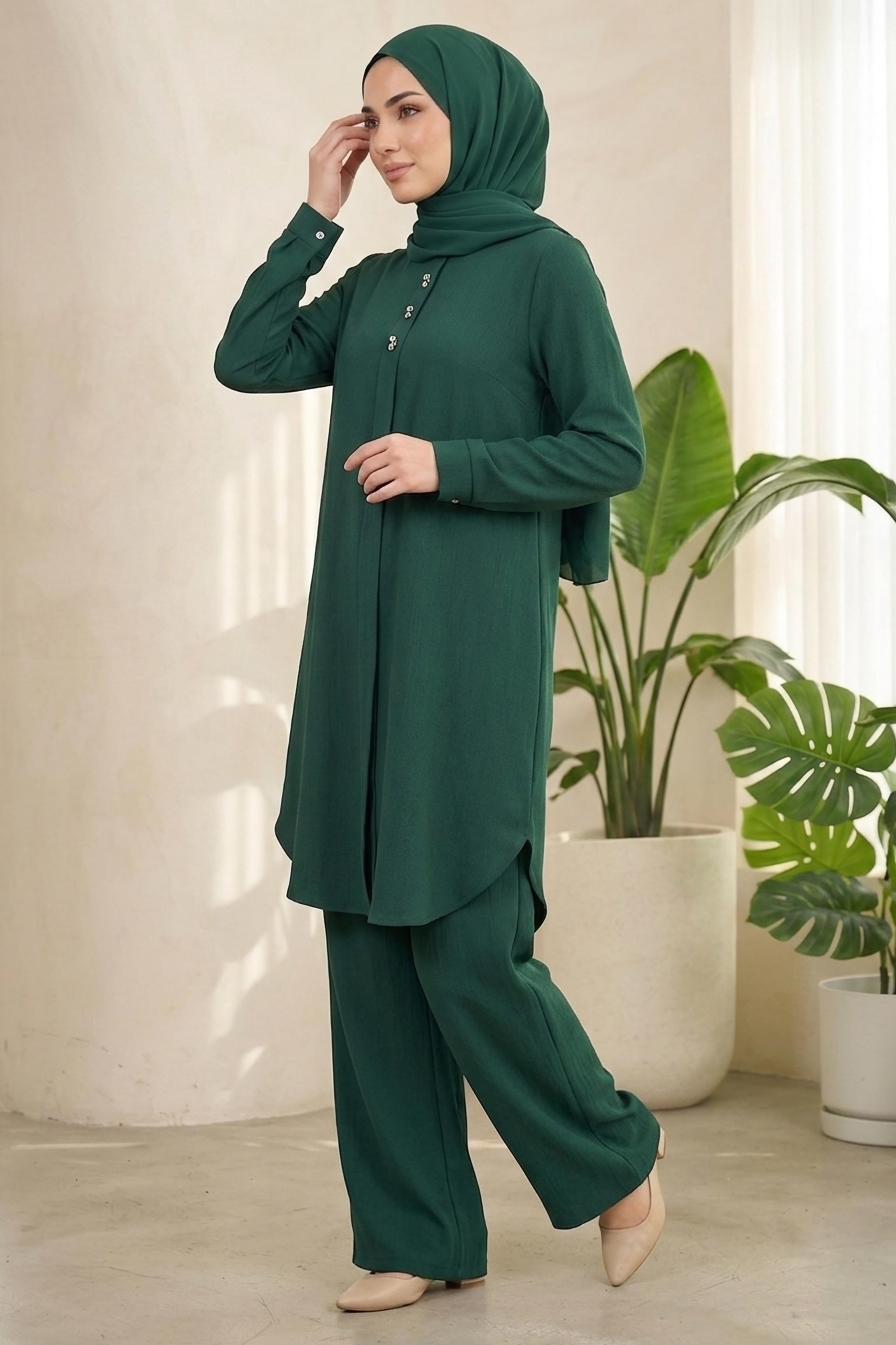 Riz Tunik Pantolon İkili Takım Zümrüt - 2129-ZUMRUT - 1