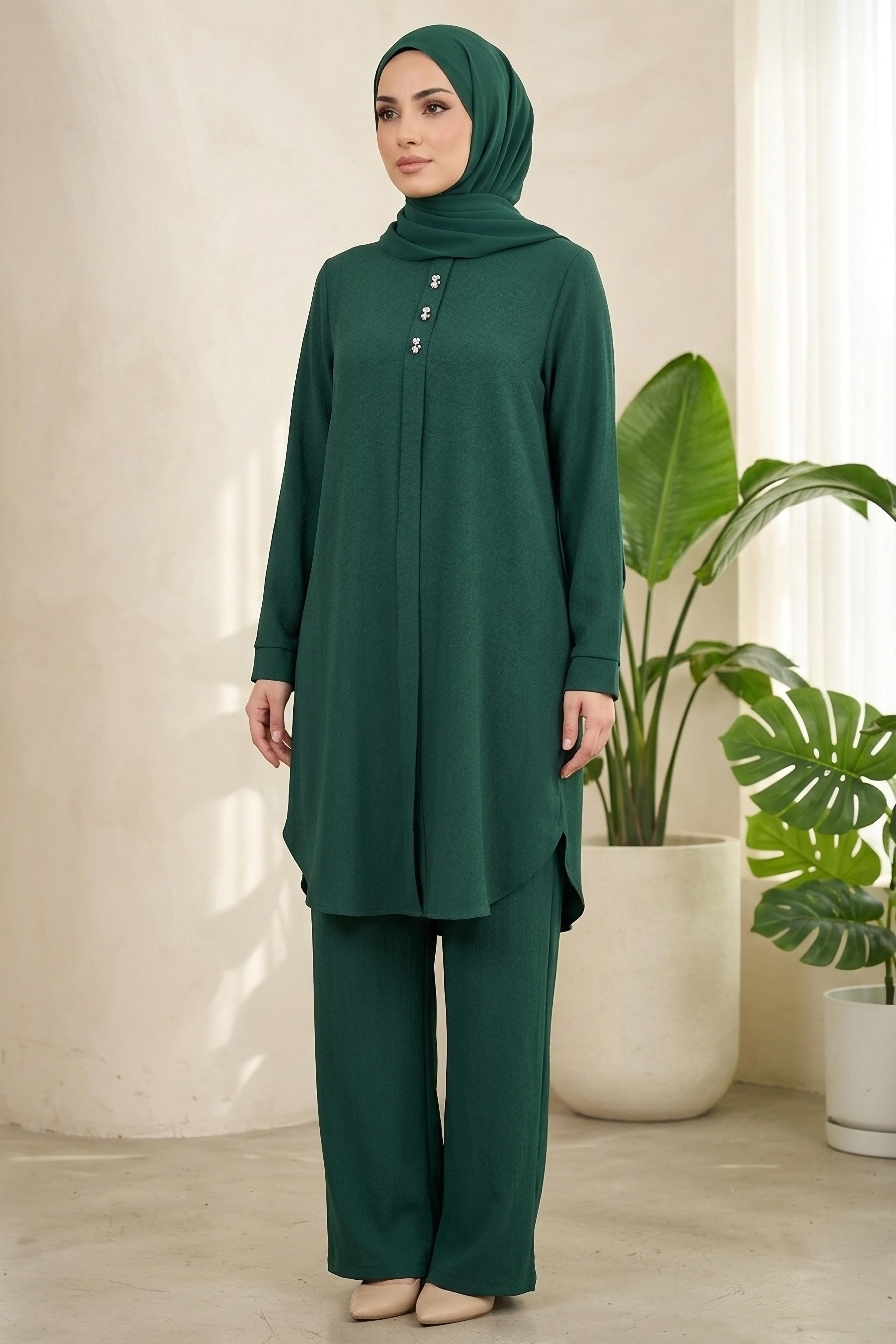 Riz Tunik Pantolon İkili Takım Zümrüt - 2129-ZUMRUT - 2