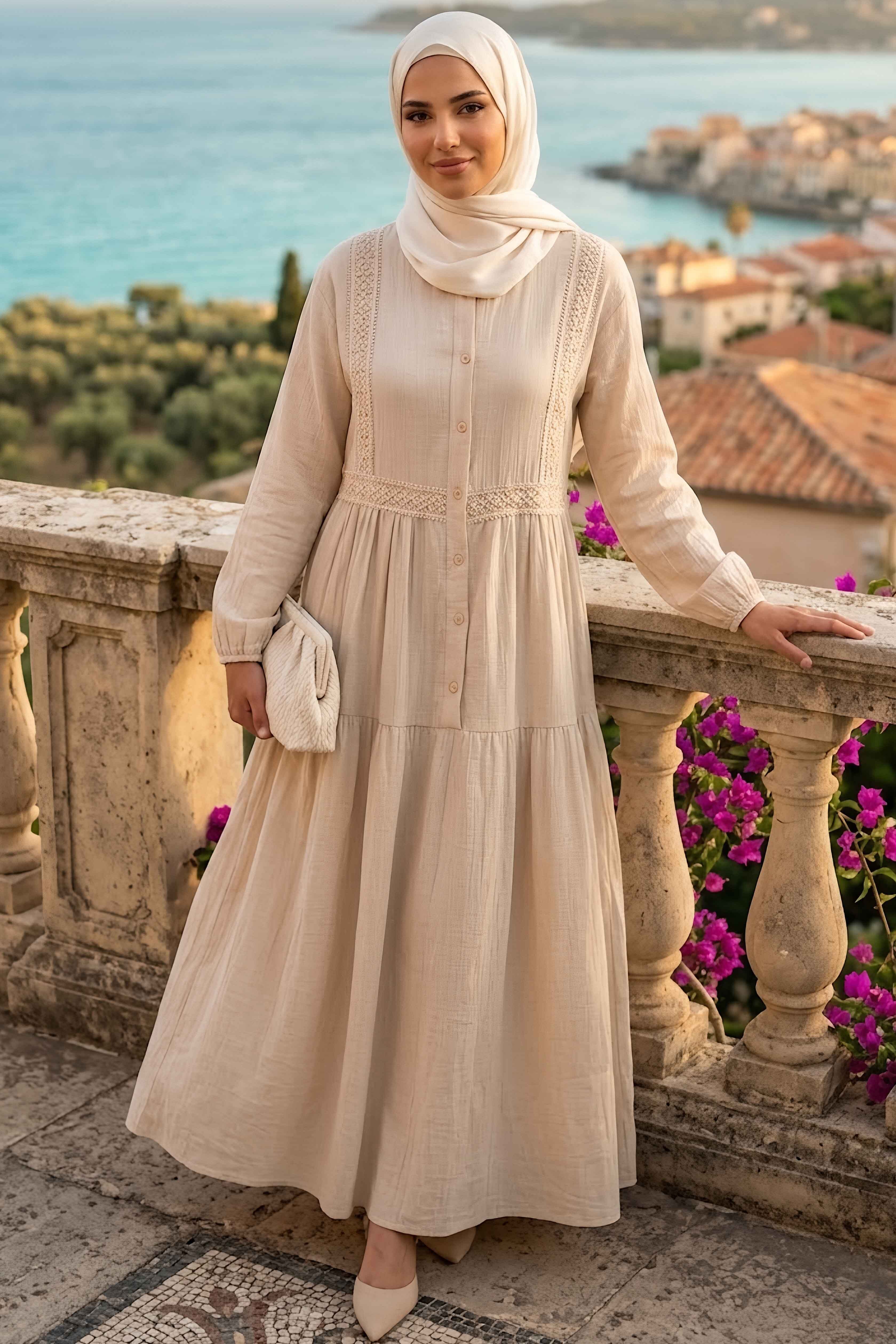 Roba Dantelli Salaş Elbise Krem - 28753-KREM - 1
