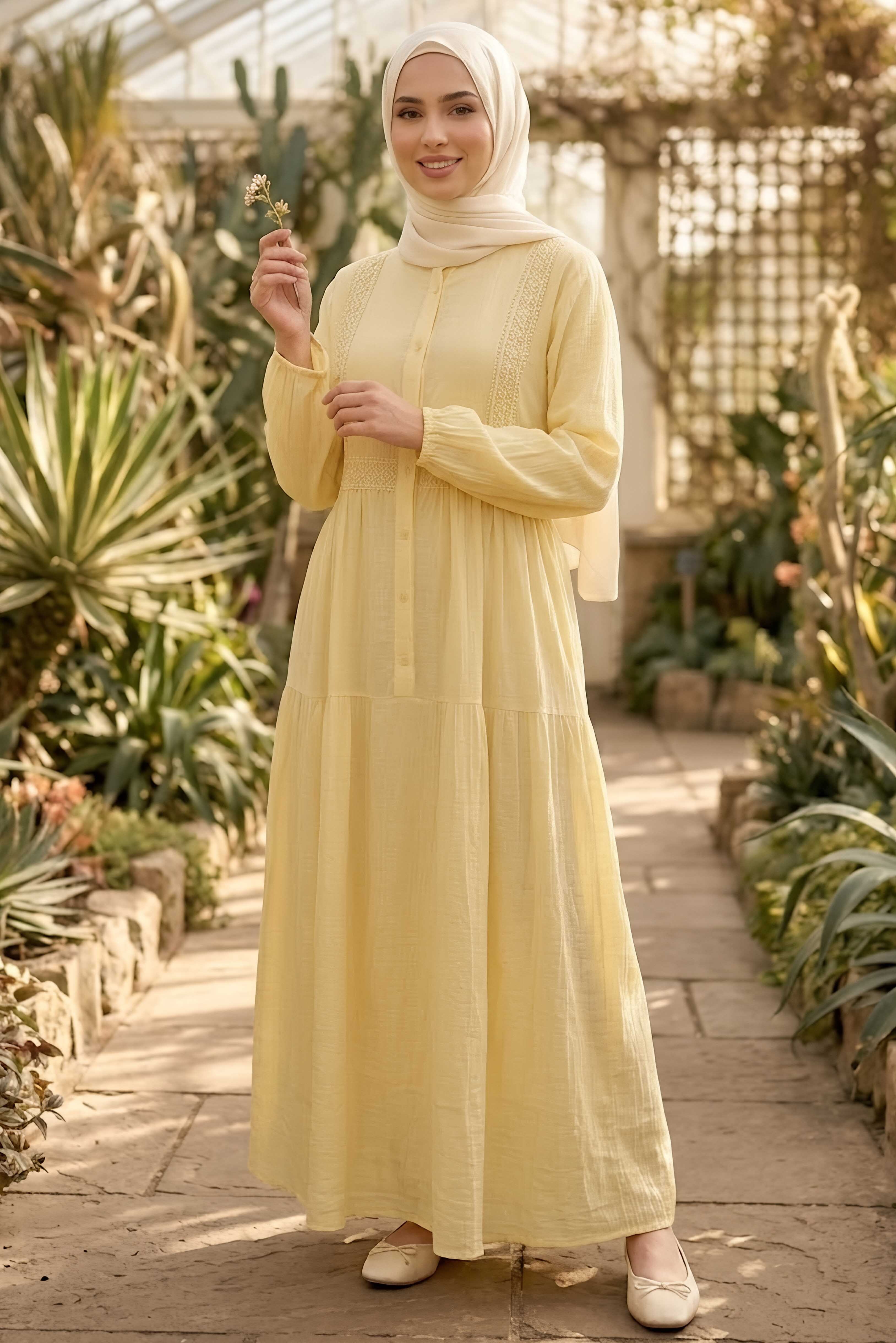 Roba Dantelli Salaş Elbise Sari - 28753-SARI - 1