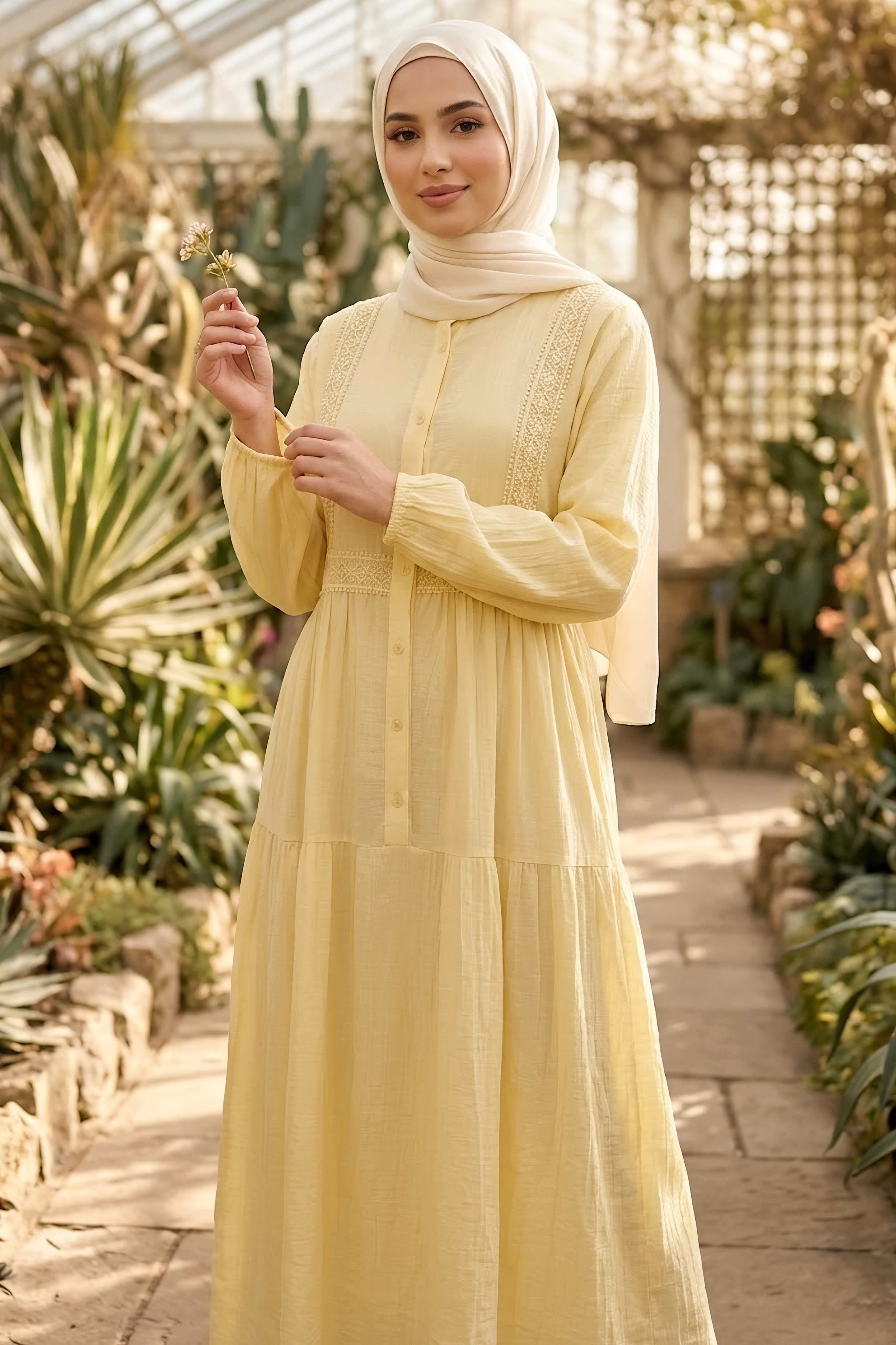 Roba Dantelli Salaş Elbise Sari - 28753-SARI - 2