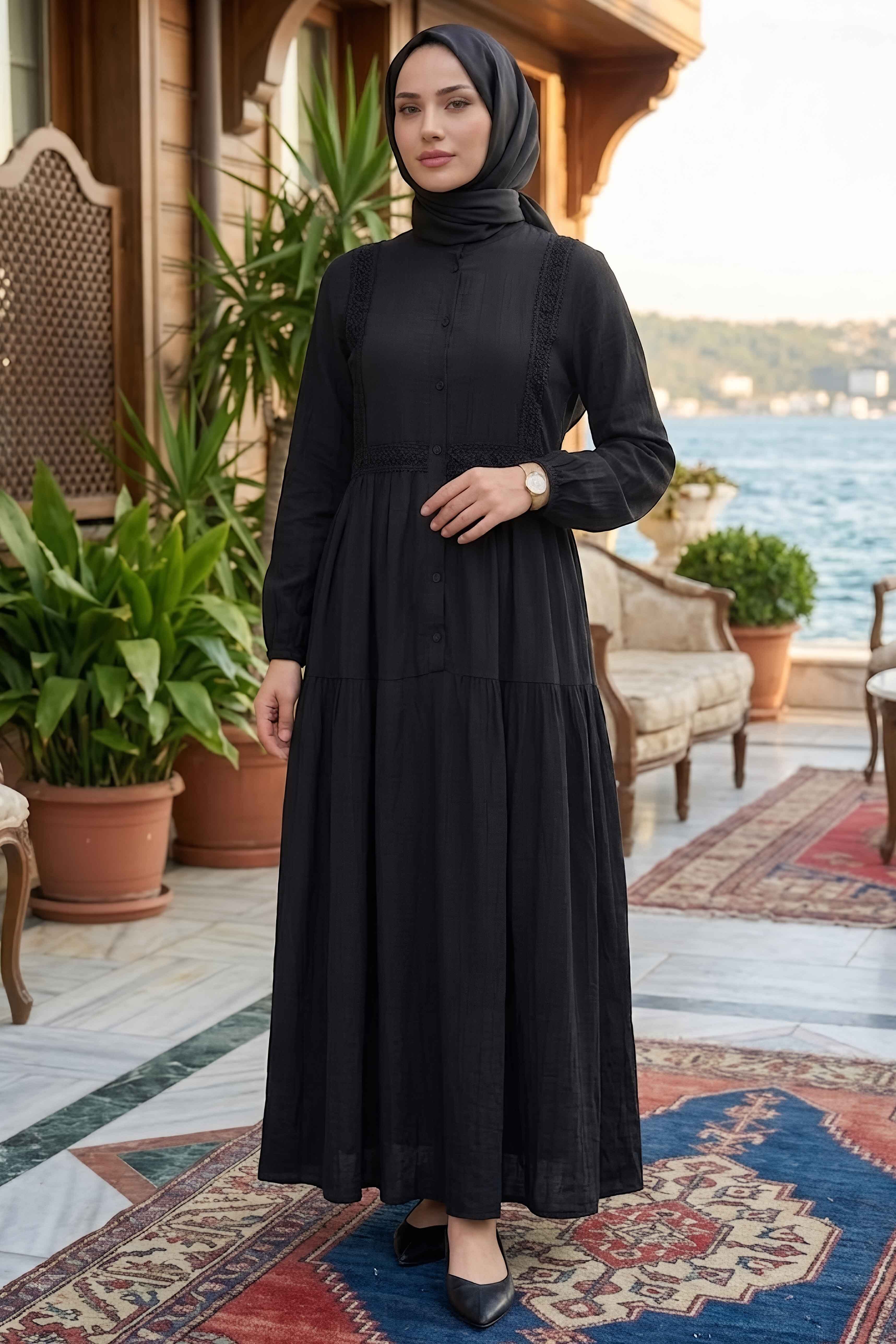 Roba Dantelli Salaş Elbise Siyah - 28753-SIYAH - 1
