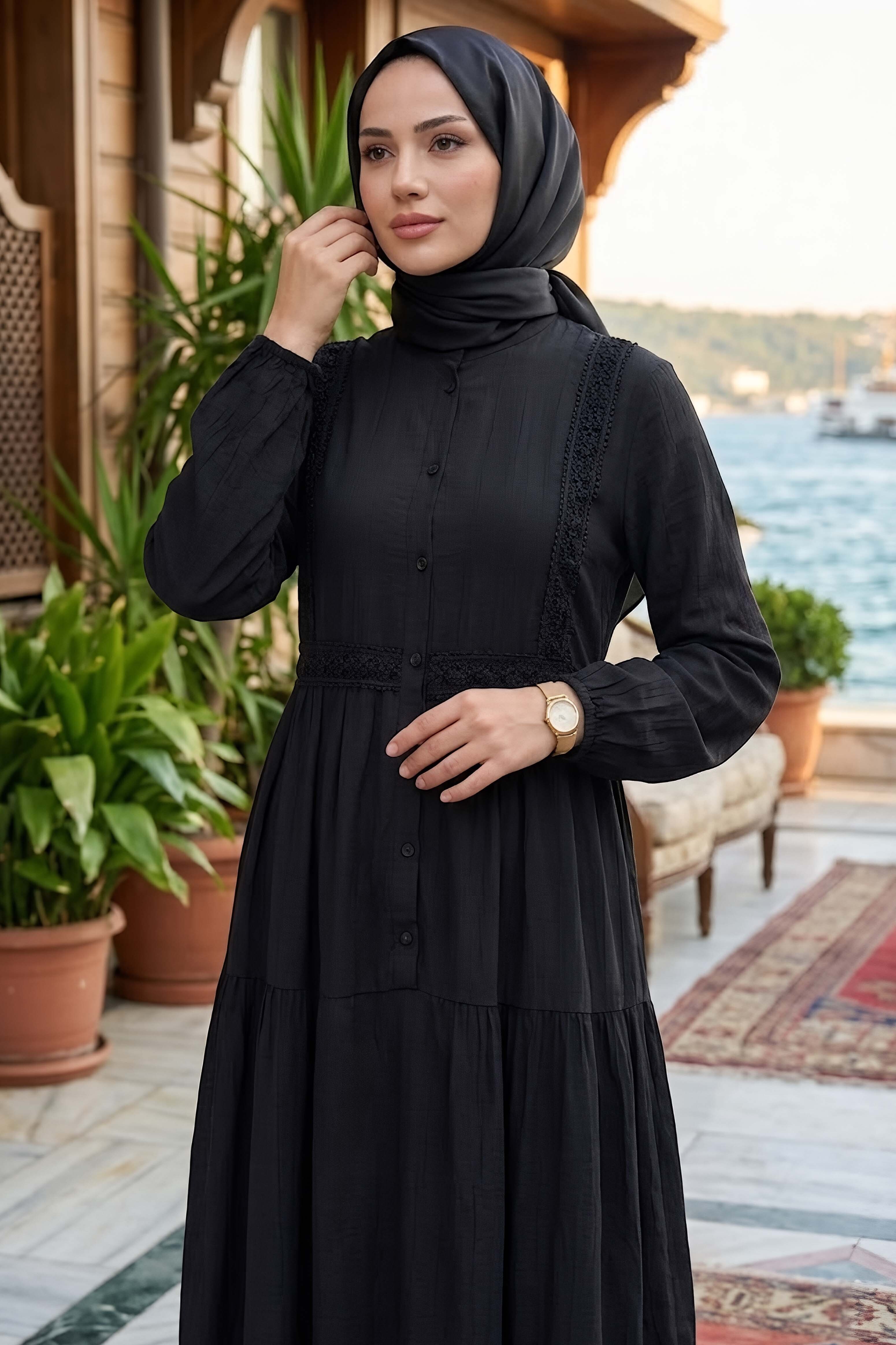 Roba Dantelli Salaş Elbise Siyah - 28753-SIYAH - 2