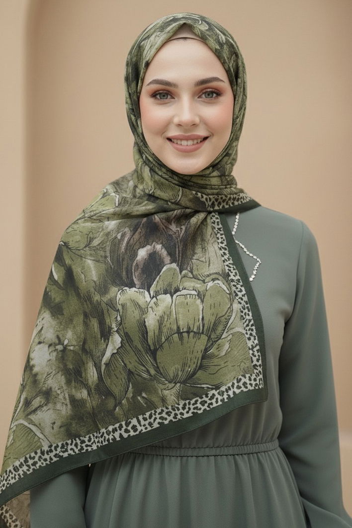 Rustik Bloom Serisi Bambu Crash Şal - 28002-HAKI - 2