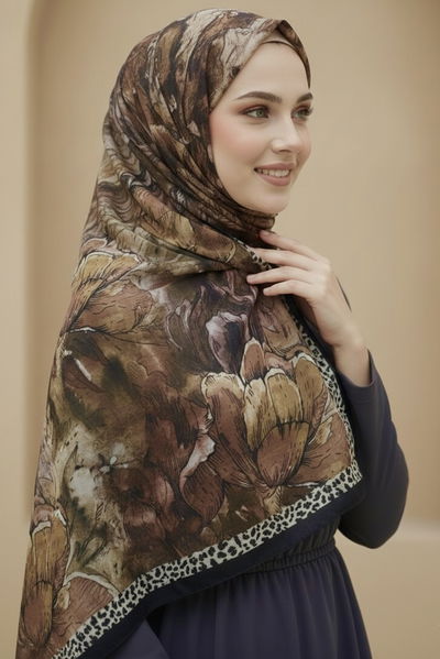 Rustik Bloom Serisi Bambu Crash Şal - 28002-KAHVE 