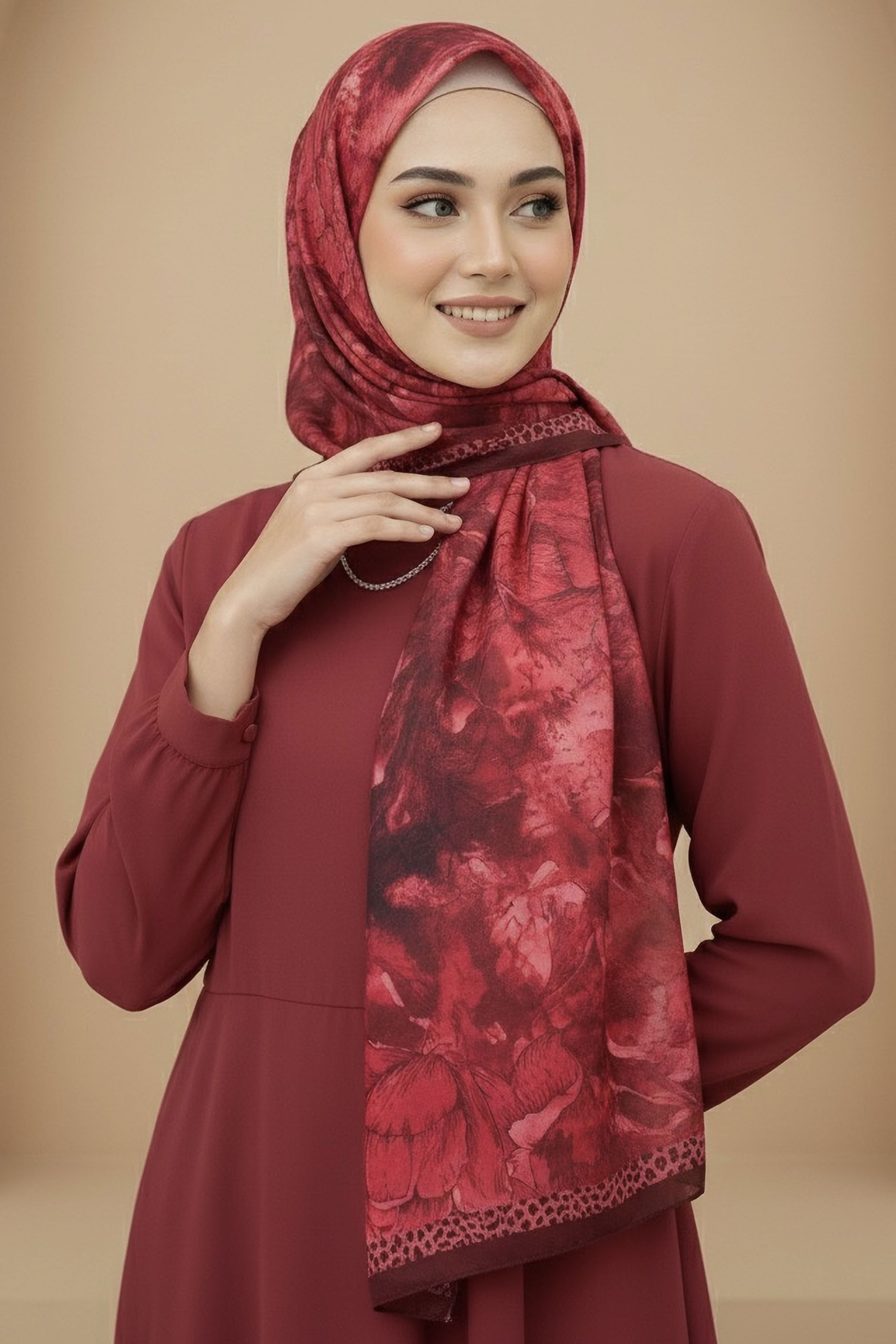 Rustik Bloom Serisi Bambu Crash Şal - 28002-KIRMIZI - 1