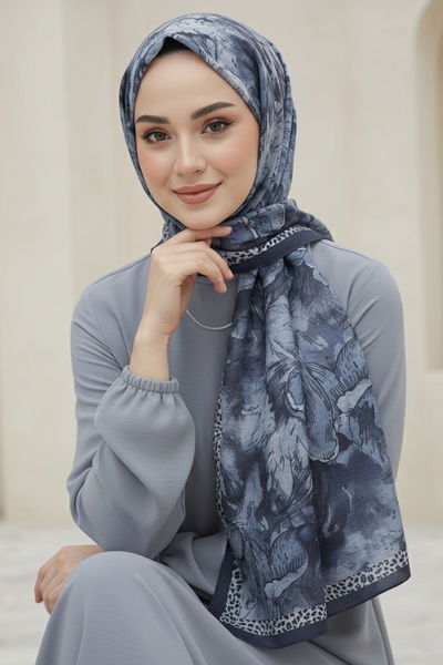 Rustik Bloom Serisi Bambu Crash Şal - 28002-LACIVERT 